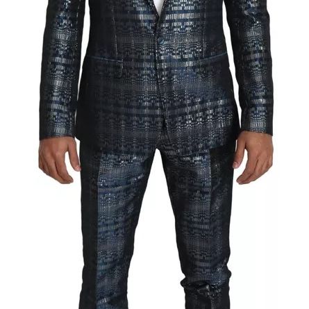 Dolce & Gabbana Blue Silver Shiny 2 Piece Slim GOLD Suit