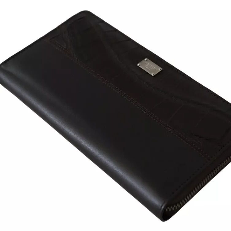 Dolce & Gabbana Brown Exotic Leather Zip Around Continental Clutch Wallet