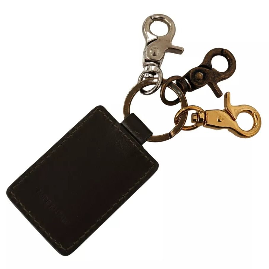 Dolce & Gabbana Green Leather D&G Logo Metal Ring Hook Keyring Keychain