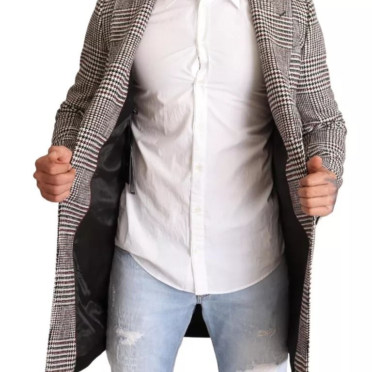 Dolce & Gabbana Gray Check Plaid Long Trench Coat Jacket
