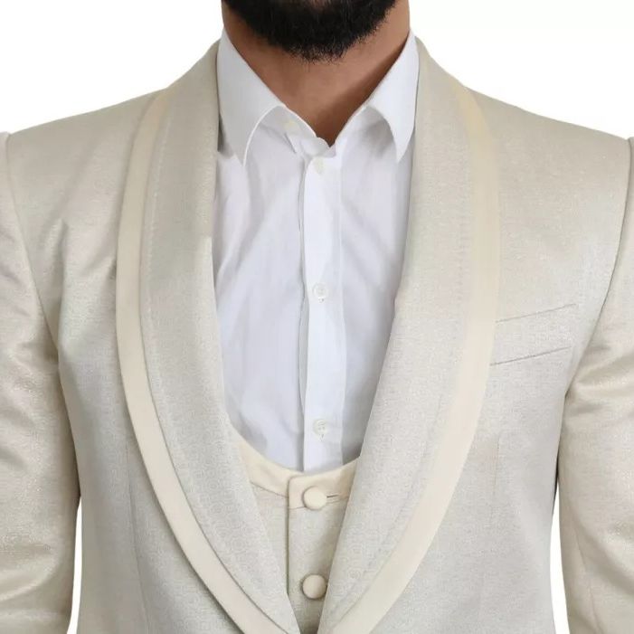 Dolce & Gabbana Beige Wool Crème 3 Piece SICILIA Shawl Suit