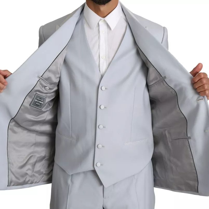 Dolce & Gabbana Light Blue SICILIA Wool 3 Piece Suit