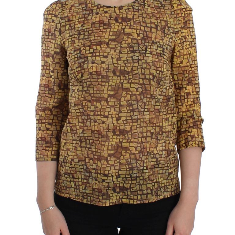 Dolce & Gabbana Multicolor Mosaic Print Silk Blouse T-shirt