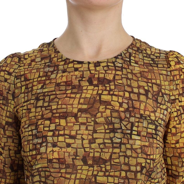 Dolce & Gabbana Multicolor Mosaic Print Silk Blouse T-shirt
