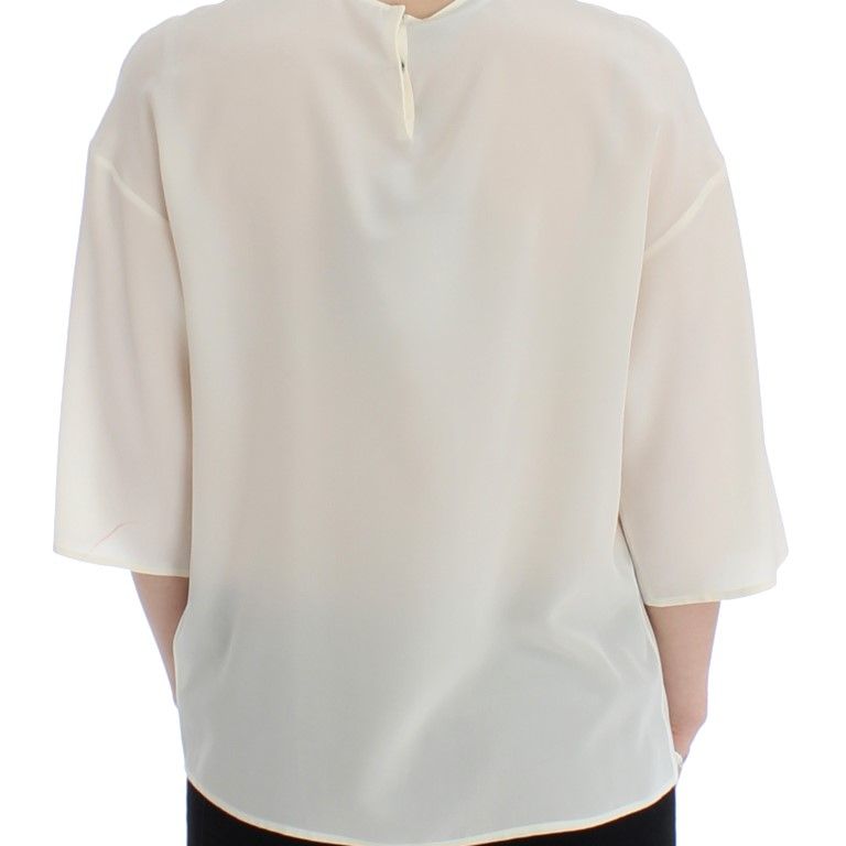 Dolce & Gabbana White Sequined Key Silk Blouse T-shirt Top