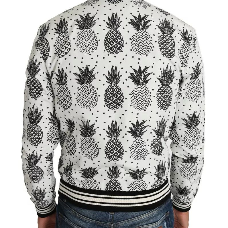 Dolce & Gabbana White Black Pineapple Bomber Coat Jacket