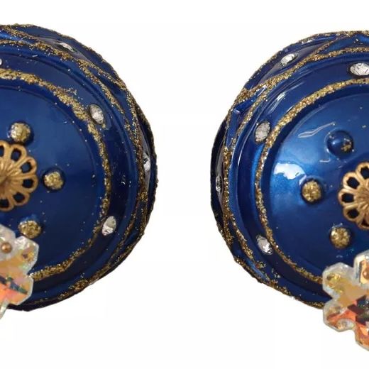 Dolce & Gabbana Gold Brass Blue Christmas Ball Crystal Hook Jewelry Earrings
