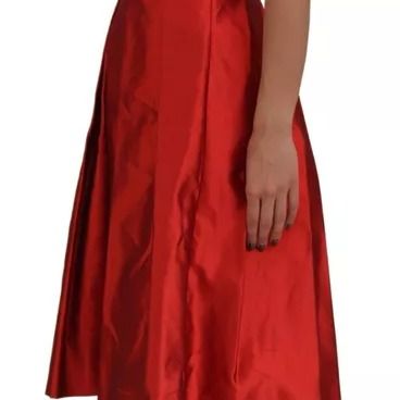 Dolce & Gabbana Red A-line Pleated Midi Satin Silk Dress
