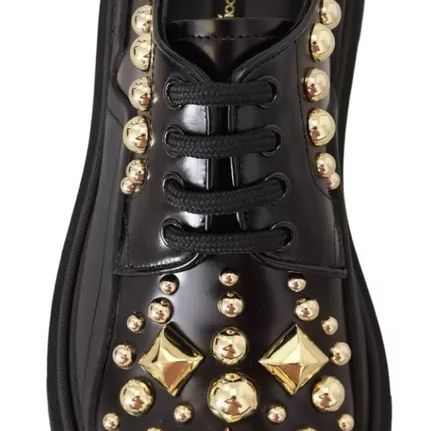 Dolce & Gabbana Black Leather Trekking Derby Embellished Shoes
