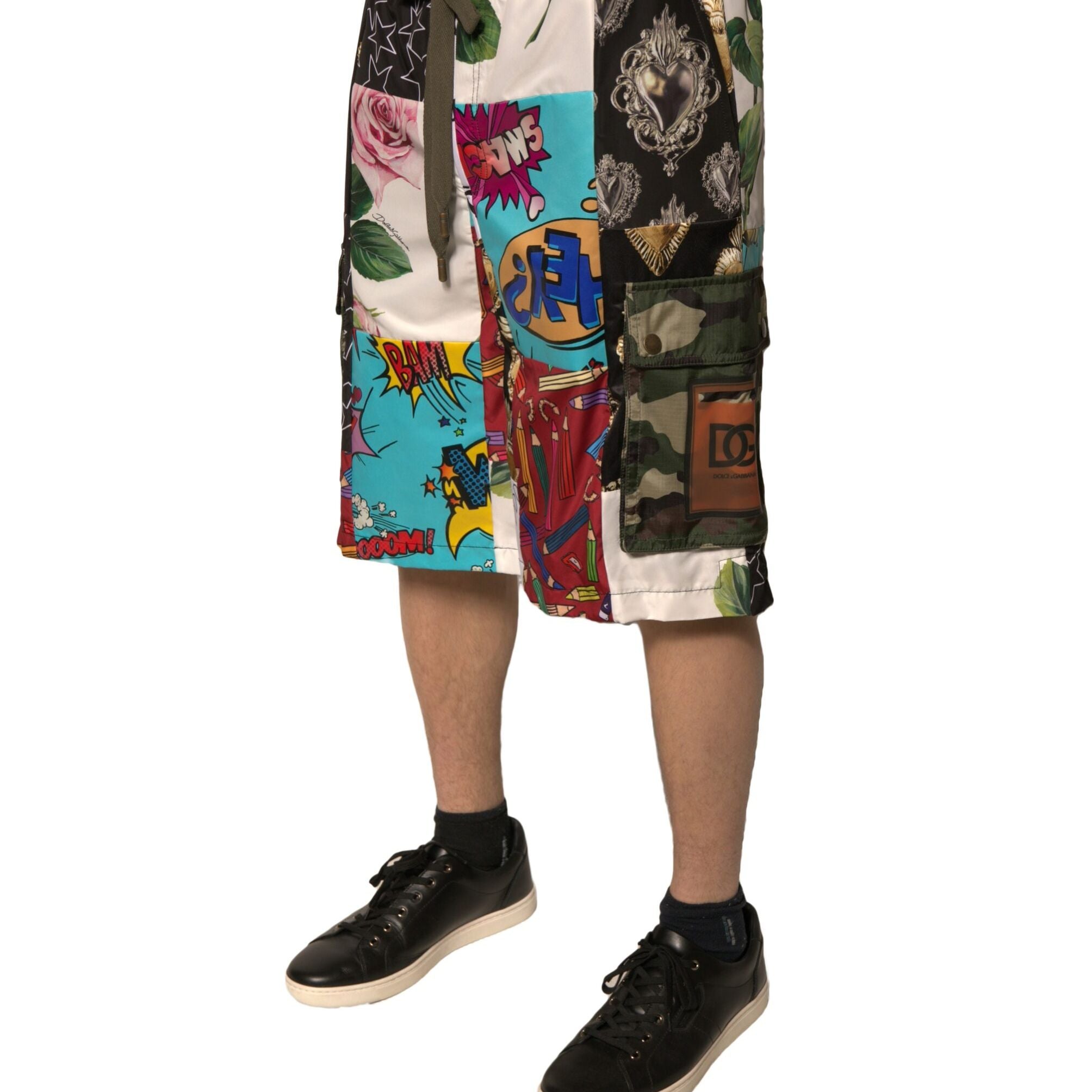 Dolce & Gabbana Multicolor Patchwork Cargo Bermuda Shorts