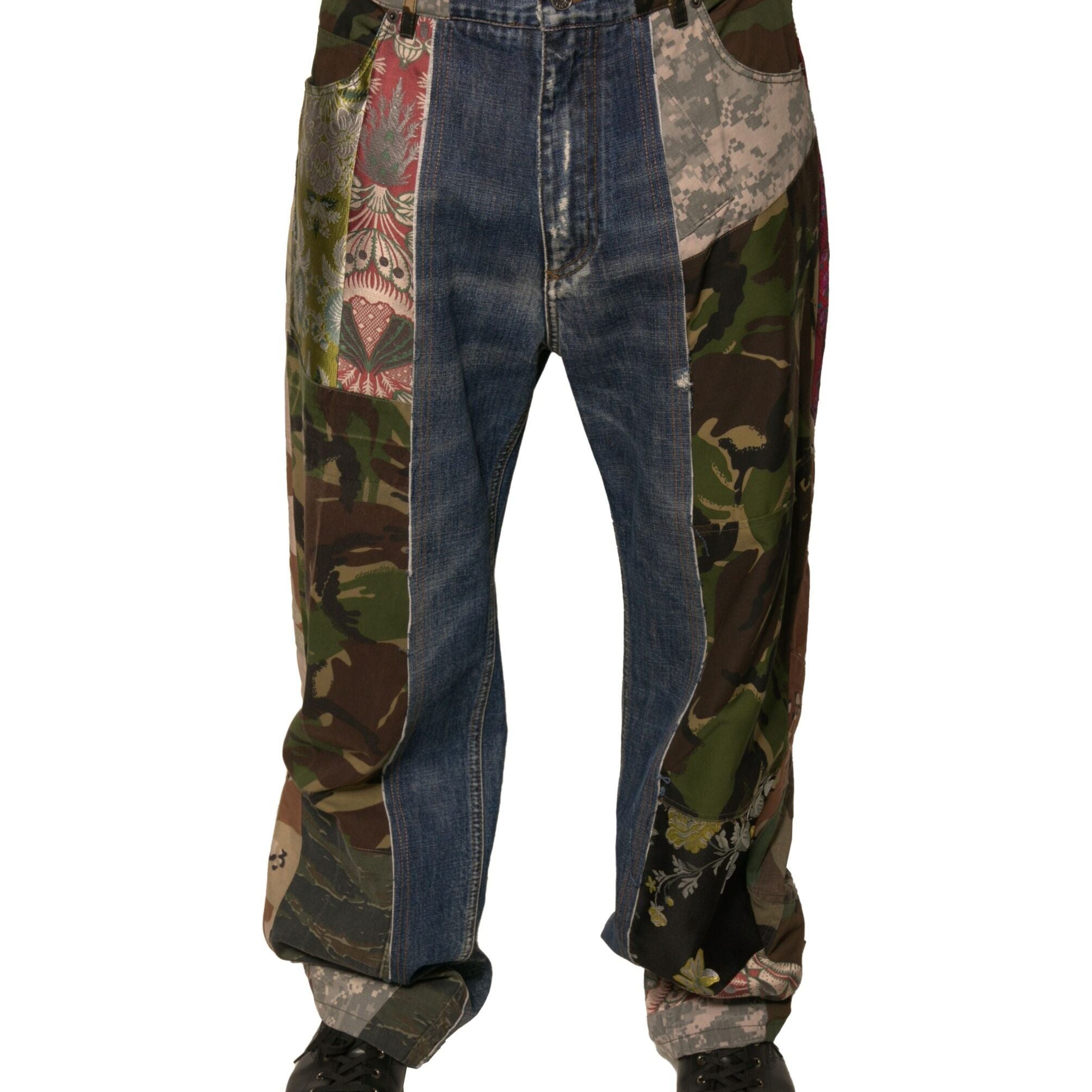 Dolce & Gabbana Blue Patchwork Cotton Straight Denim Jeans