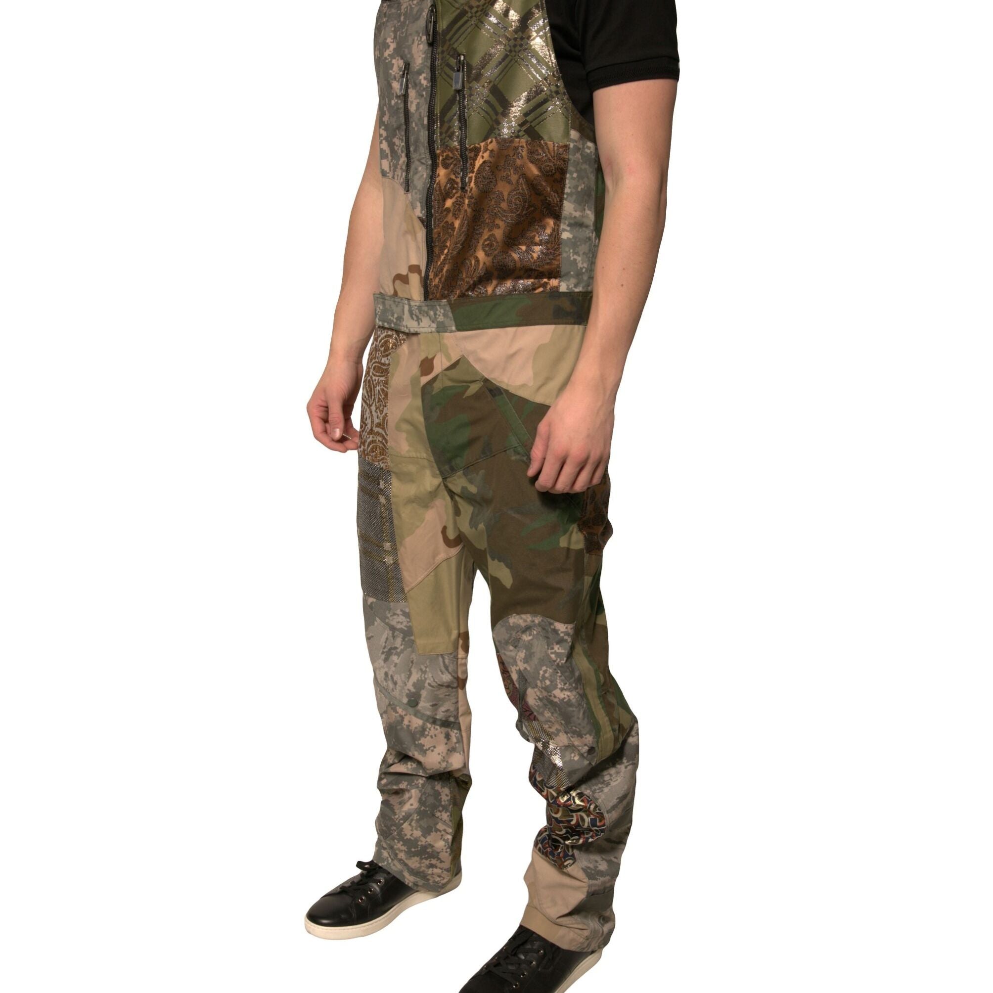 Dolce & Gabbana Multicolor Patchwork Camouflage Overall Pants