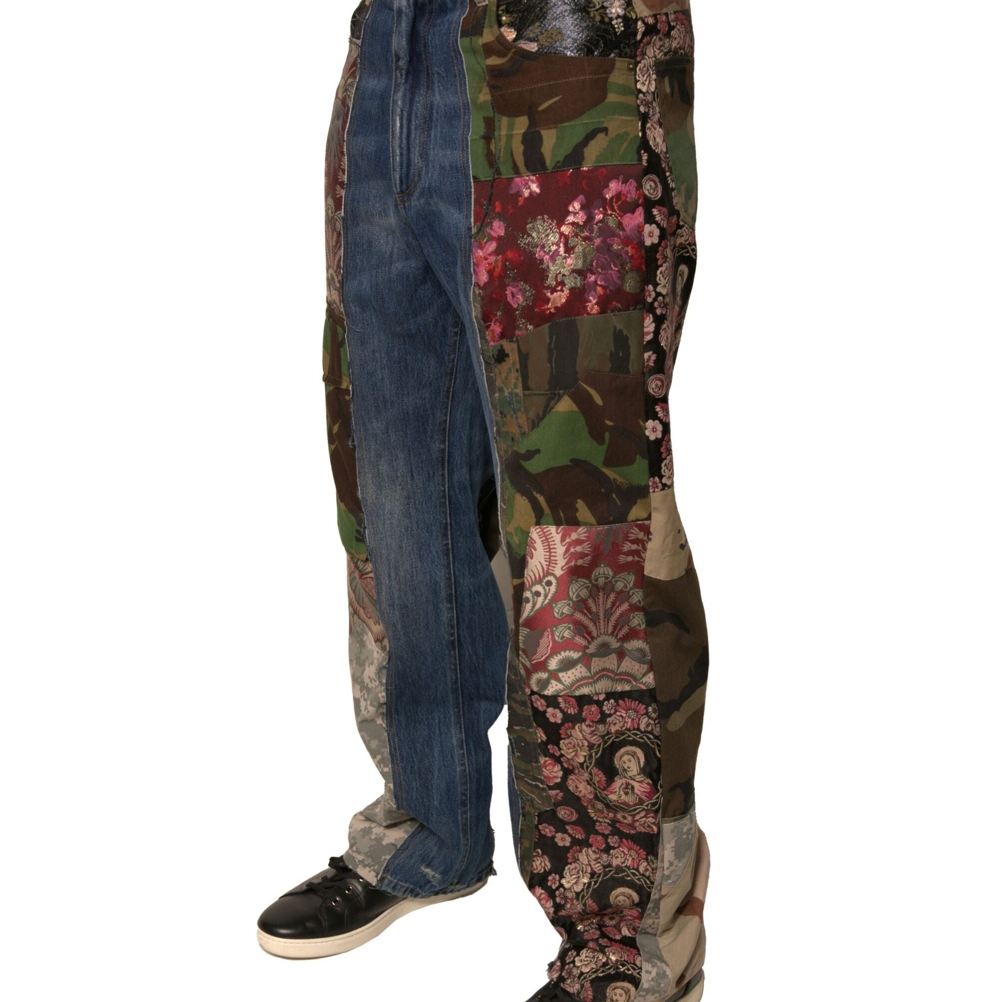 Dolce & Gabbana Blue Patchwork Cotton Straight Denim Jeans