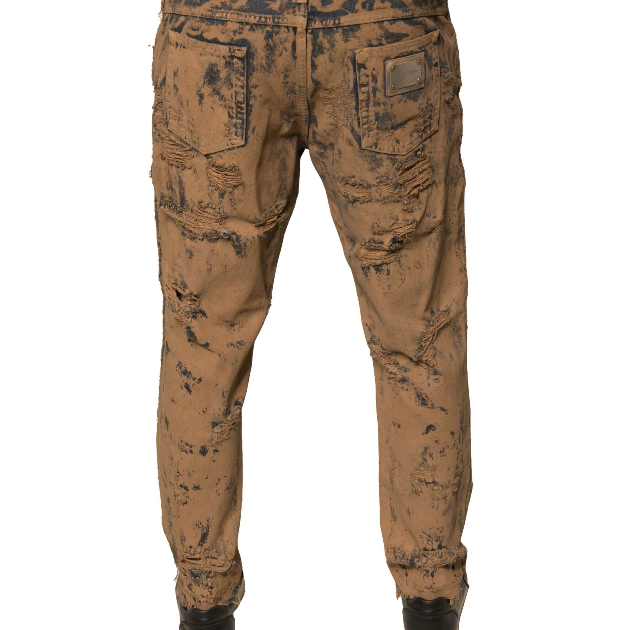 Dolce & Gabbana Brown Tattered Cotton Skinny Denim Jeans