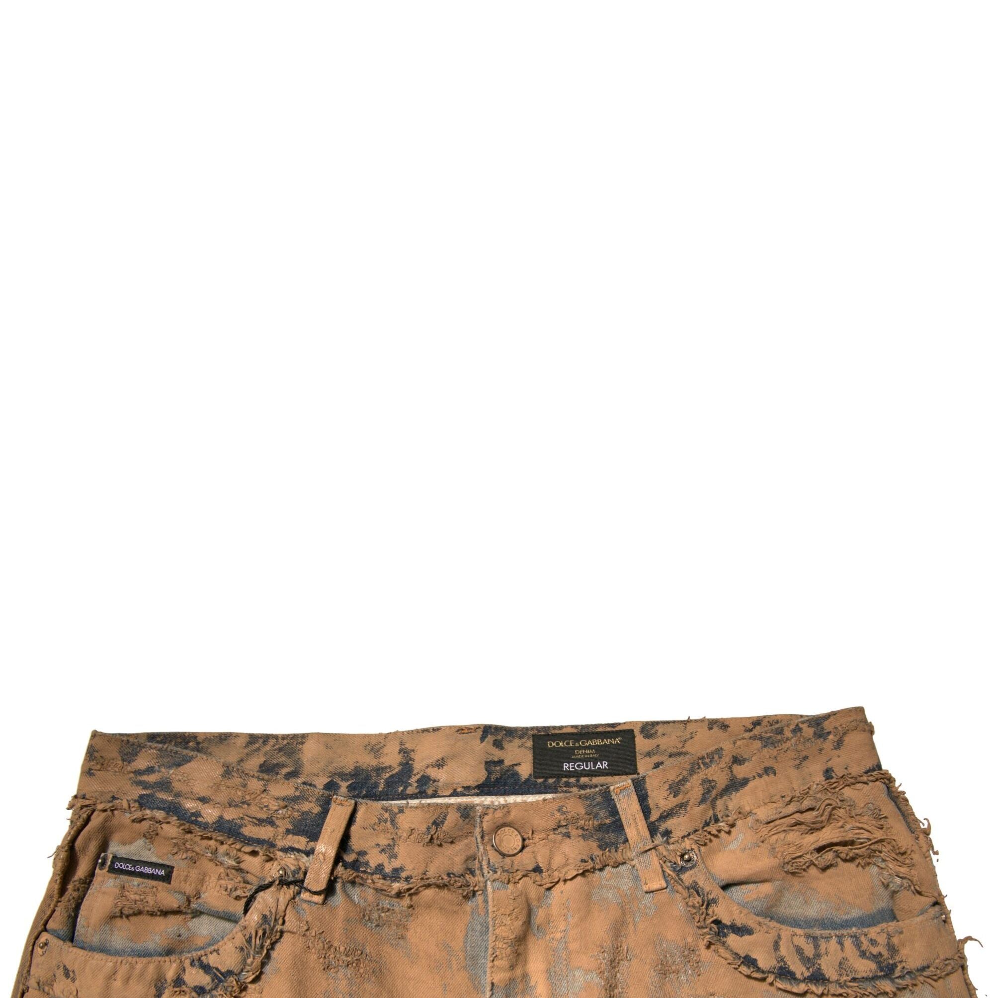 Dolce & Gabbana Brown Tattered Cotton Skinny Denim Jeans