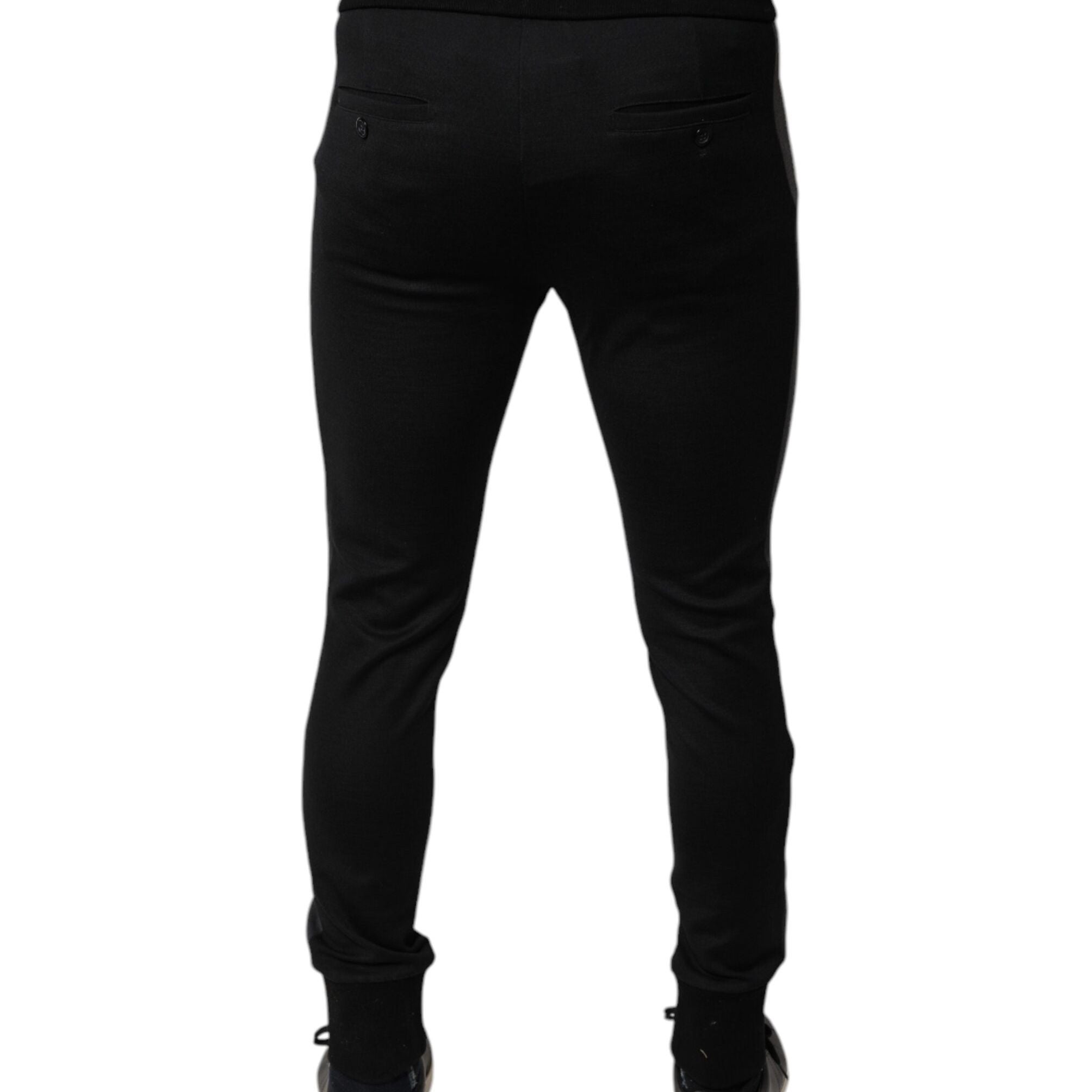 Dolce & Gabbana Black Horseshoe Embellished Wool Slim Fit Pants