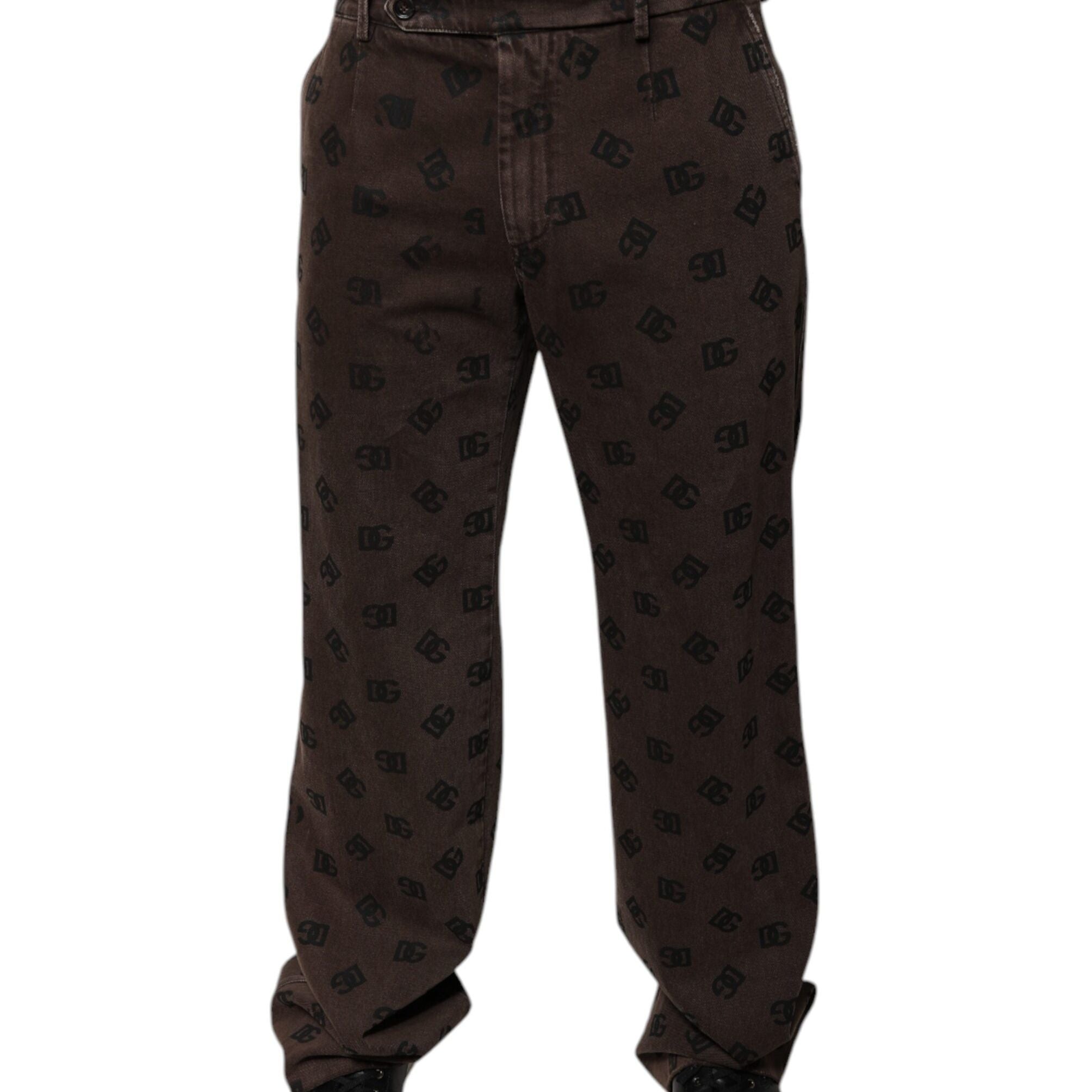 Dolce & Gabbana Brown Logo Cotton Straight Denim Jeans