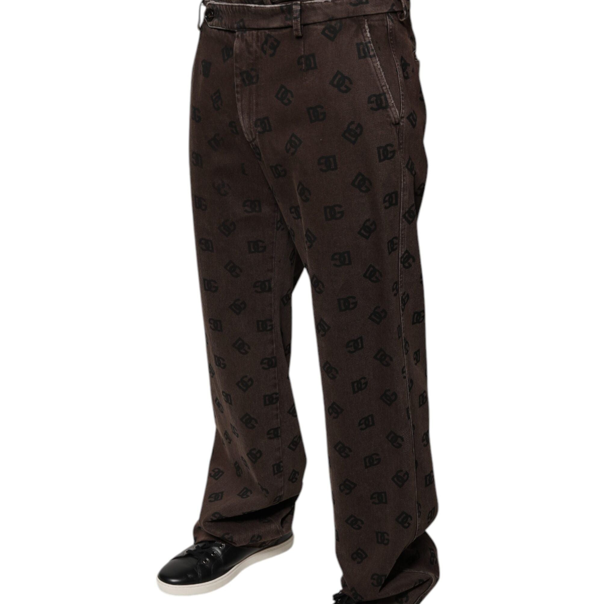 Dolce & Gabbana Brown Logo Cotton Straight Denim Jeans