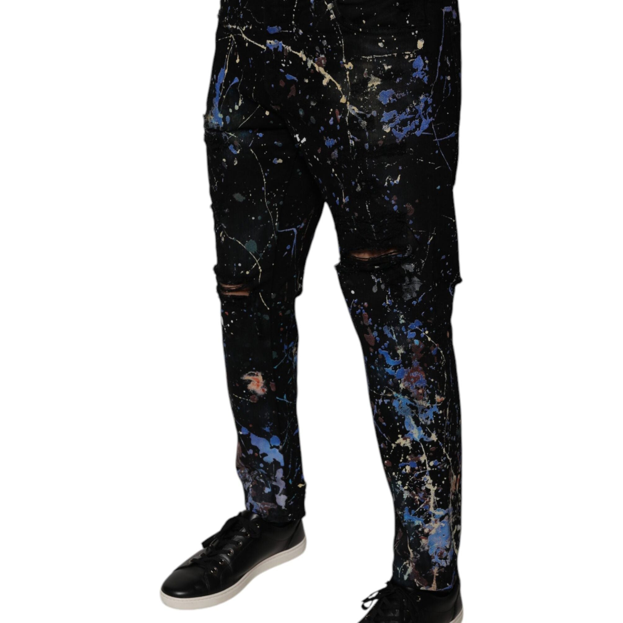 Dolce & Gabbana Black Color Splash Cotton Skinny Denim Jeans