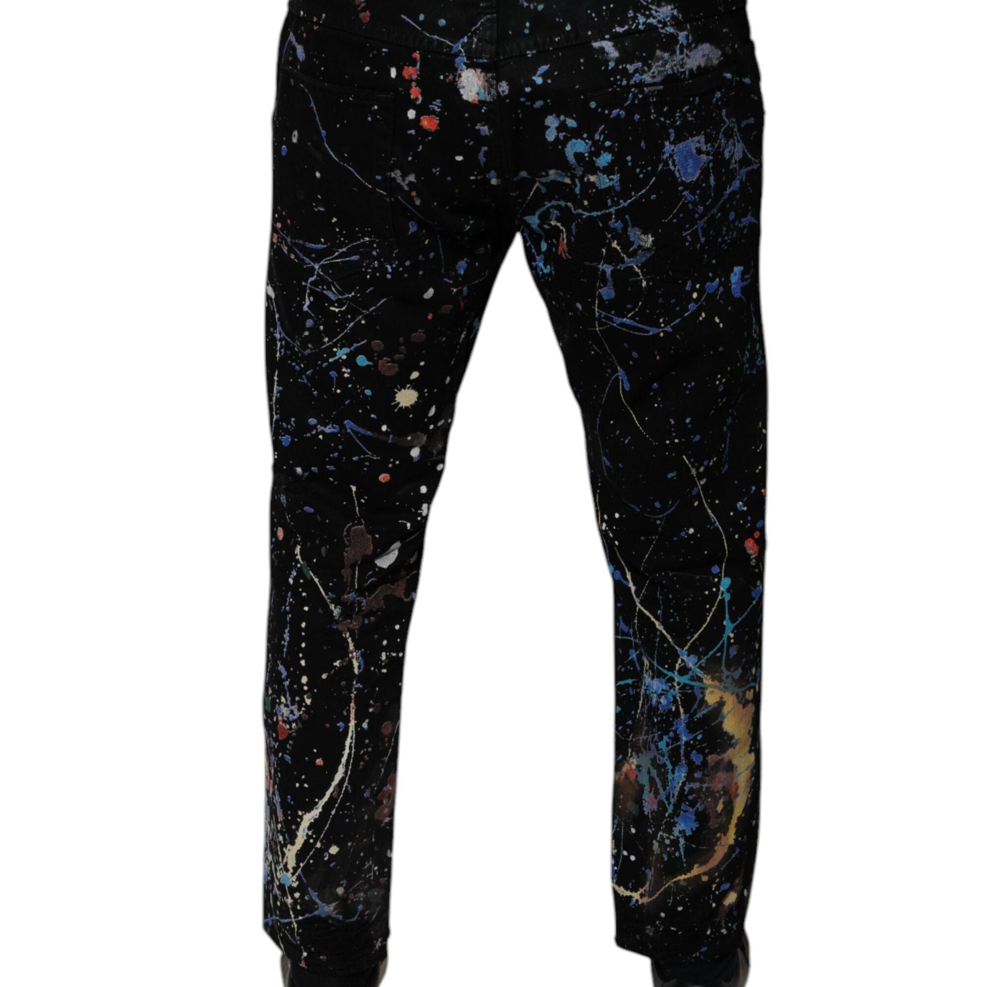 Dolce & Gabbana Black Color Splash Cotton Skinny Denim Jeans