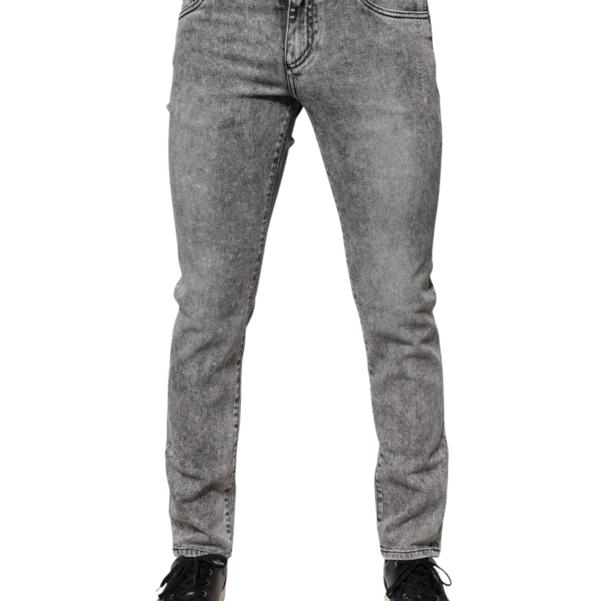 Dolce & Gabbana Gray Logo Plaque Cotton Slim Fit Denim Jeans