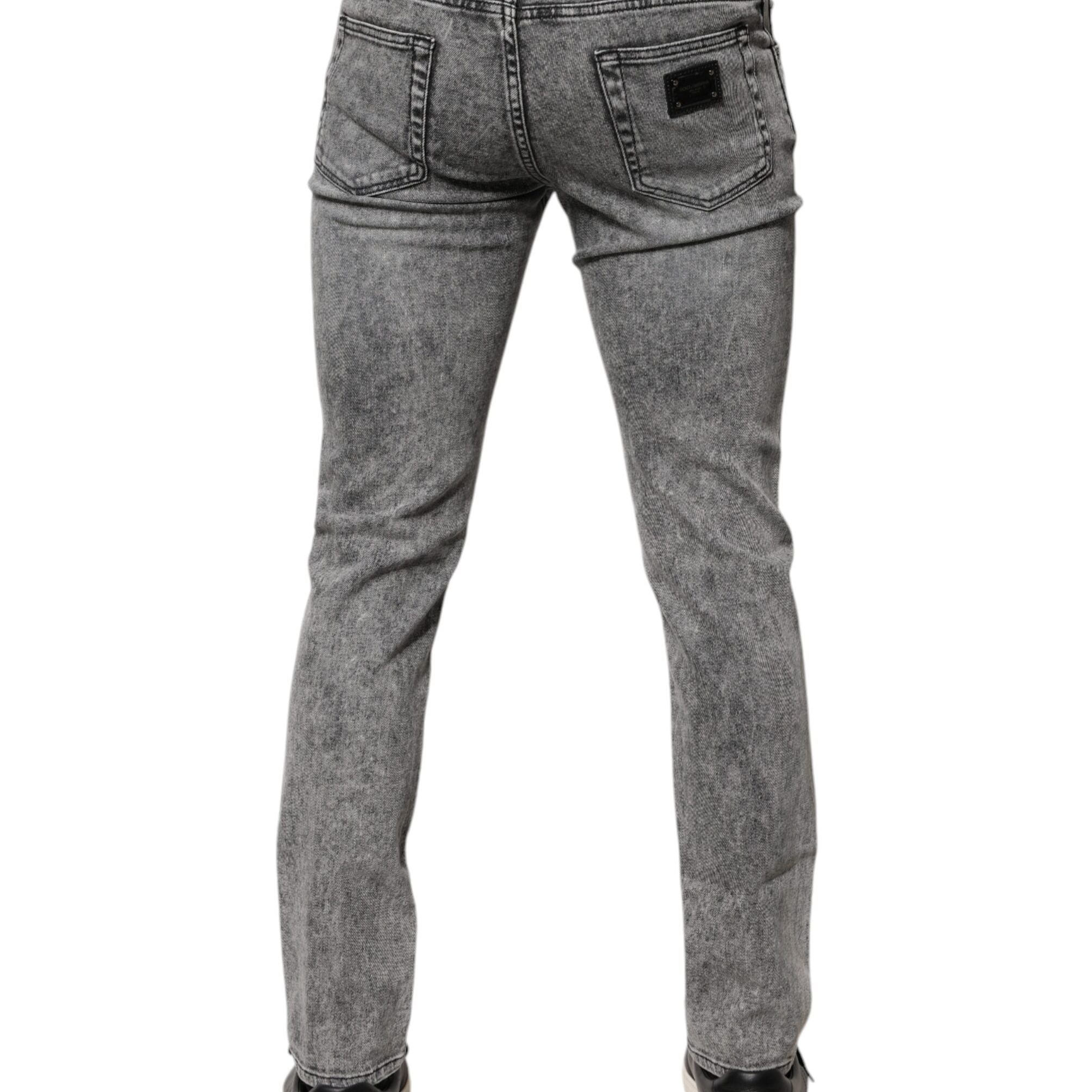 Dolce & Gabbana Gray Logo Plaque Cotton Slim Fit Denim Jeans