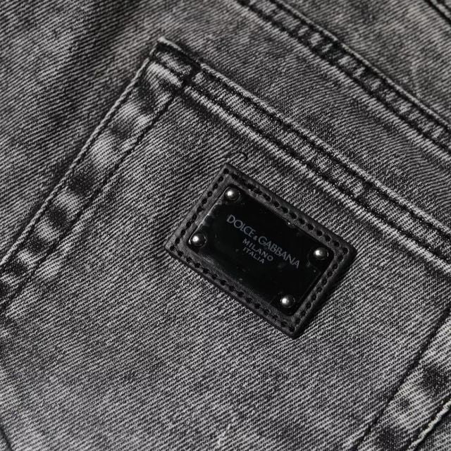 Dolce & Gabbana Gray Logo Plaque Cotton Slim Fit Denim Jeans