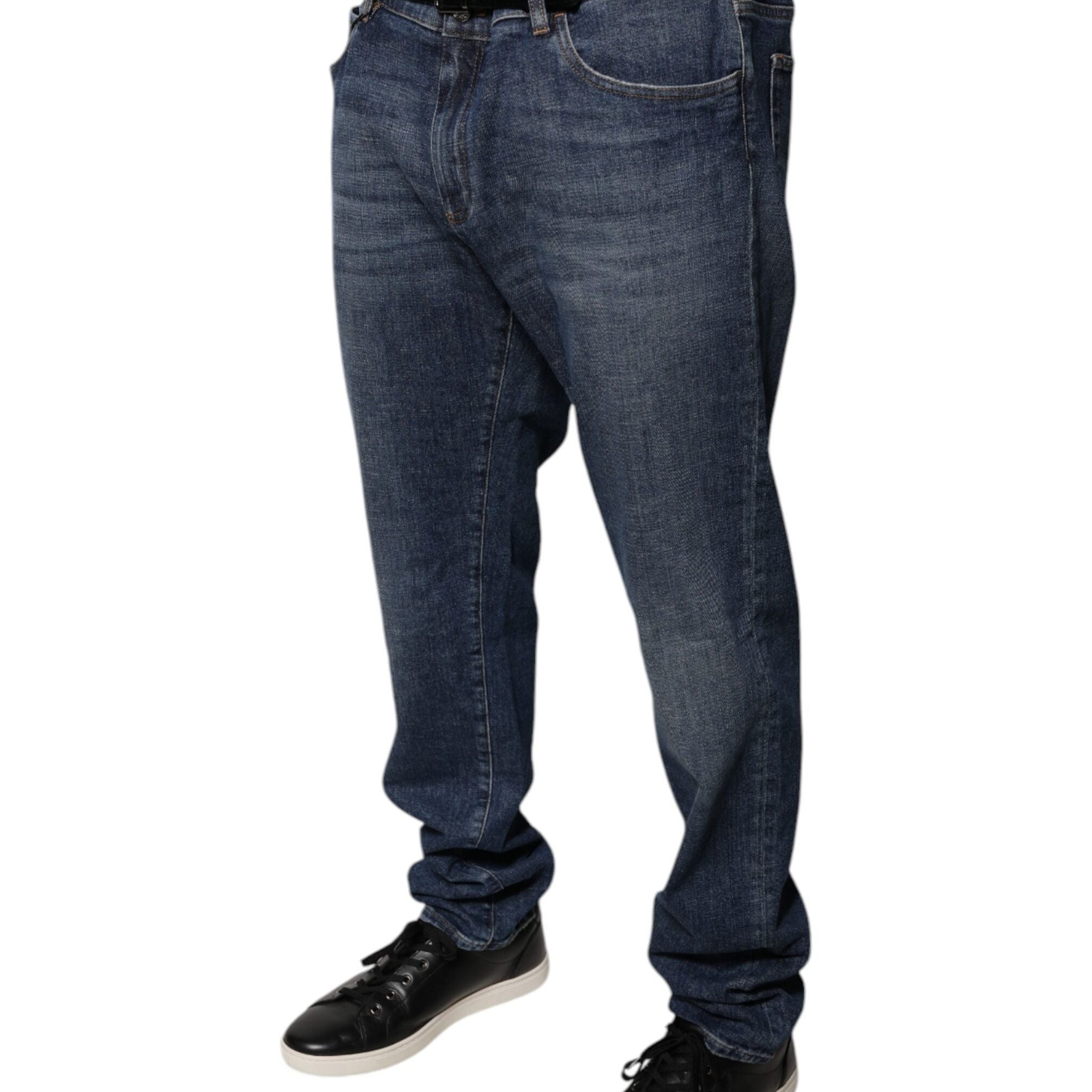 Dolce & Gabbana Dark Blue Cotton Logo Skinny Denim Jeans