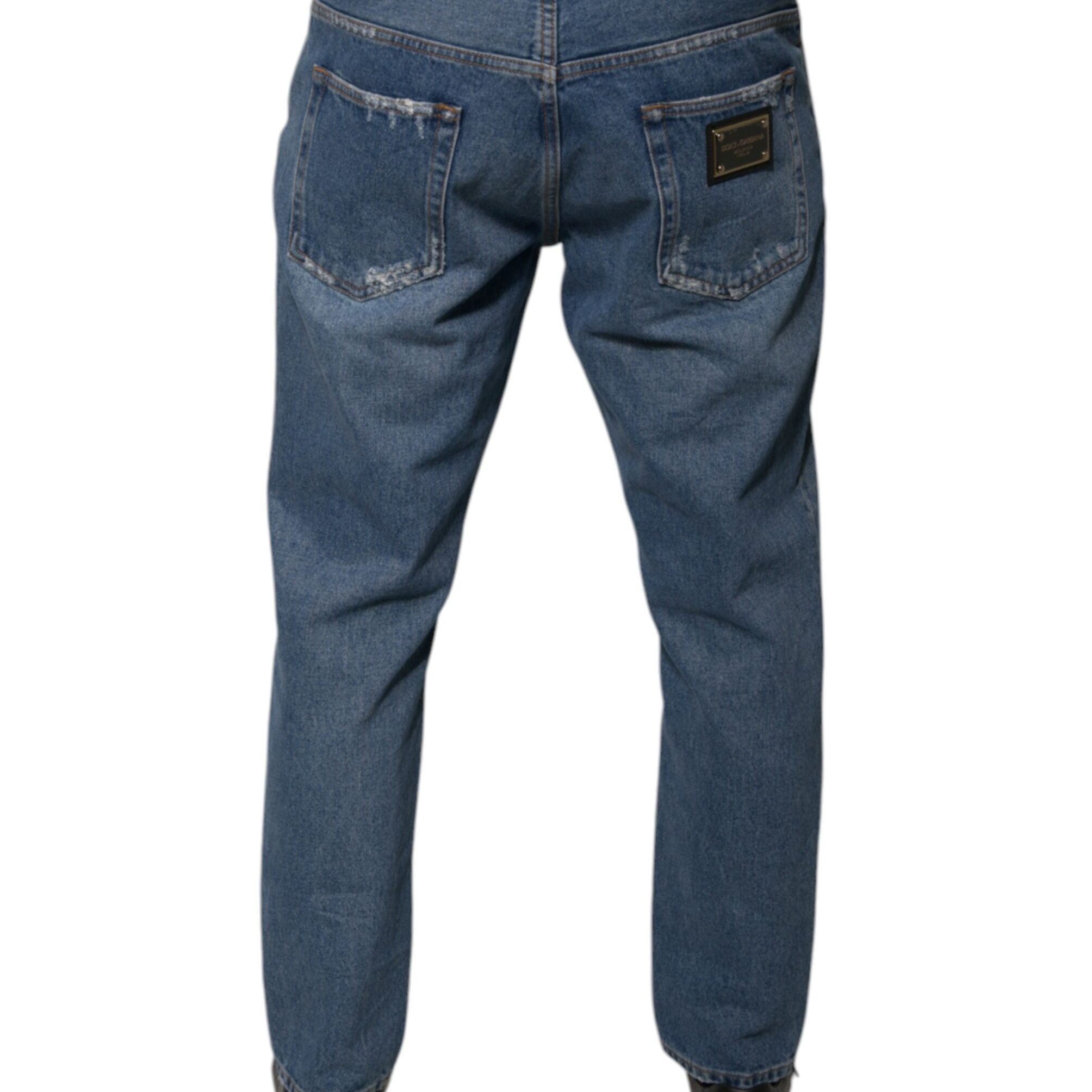 Dolce & Gabbana Blue Cotton Logo Men Loose Denim Jeans