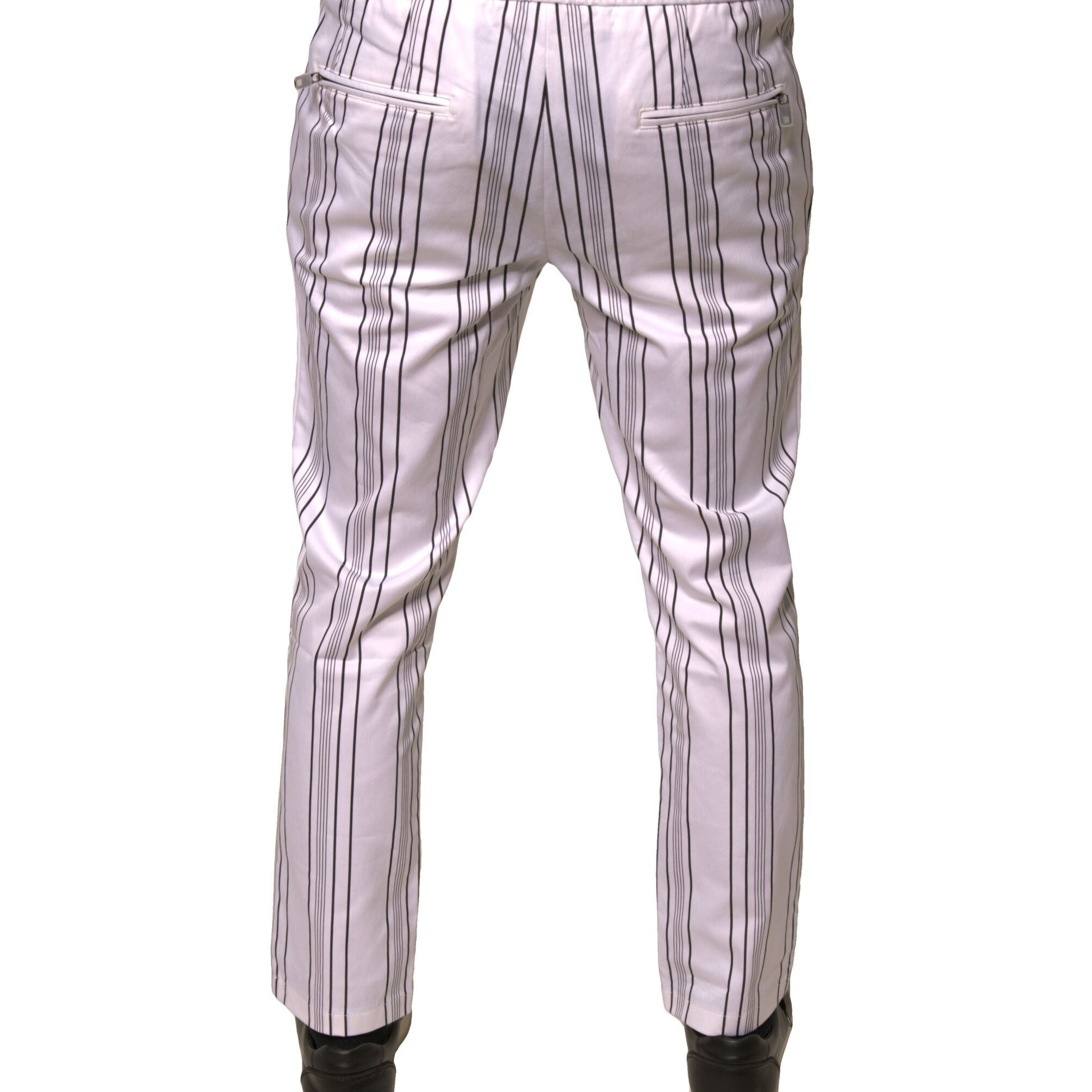 Dolce & Gabbana White Stripe Cotton Dress Skinny Pants
