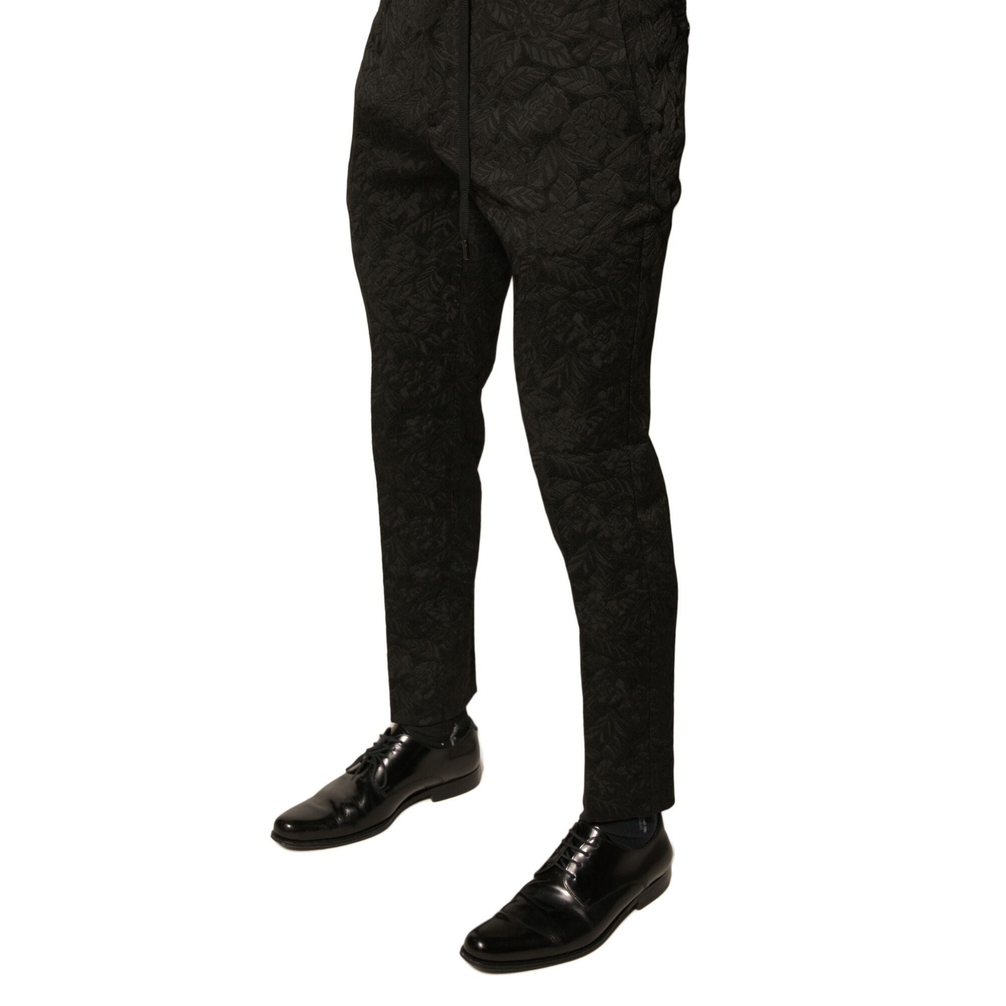 Dolce & Gabbana Black Brocade Polyester Skinny Men Dress Pants