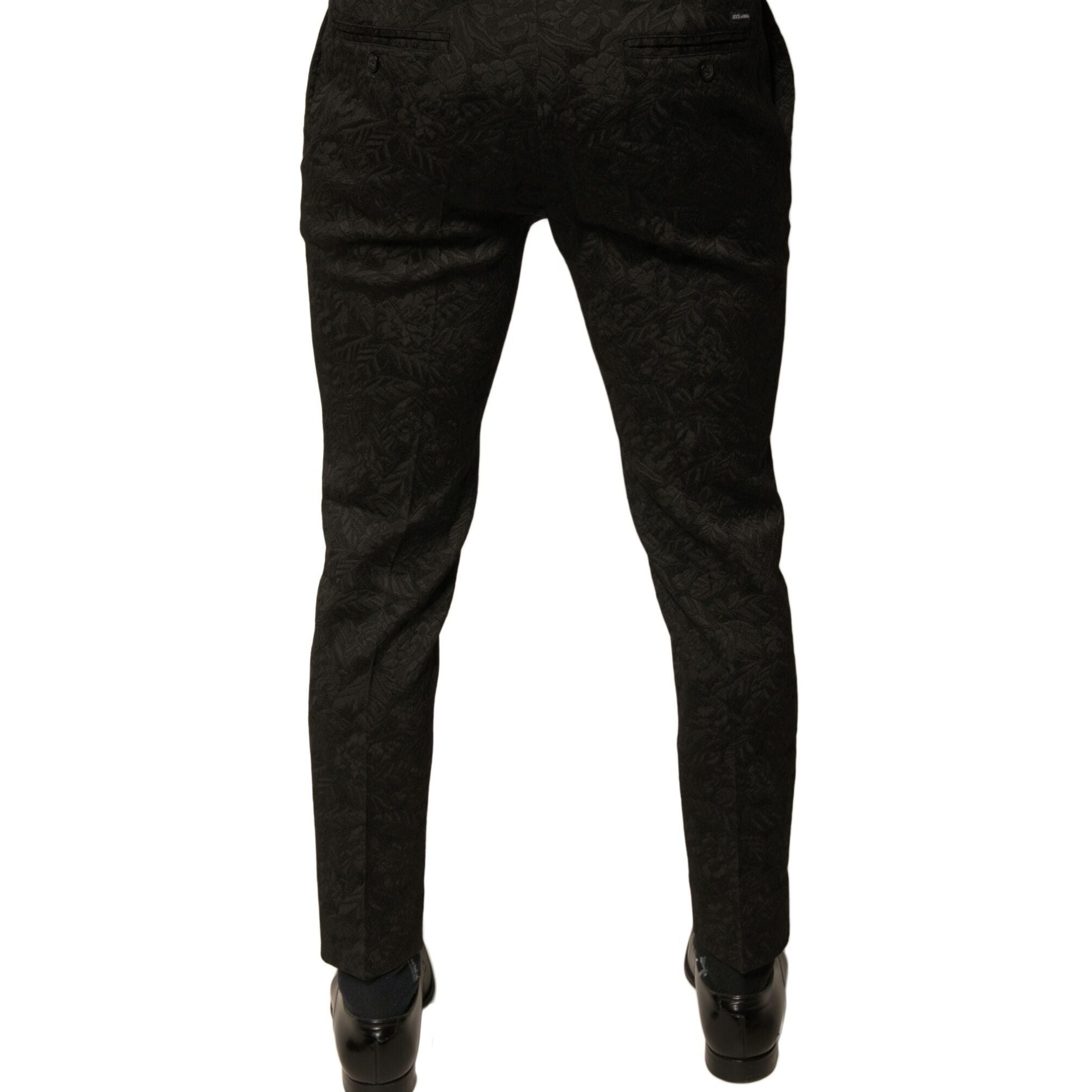 Dolce & Gabbana Black Brocade Polyester Skinny Men Dress Pants