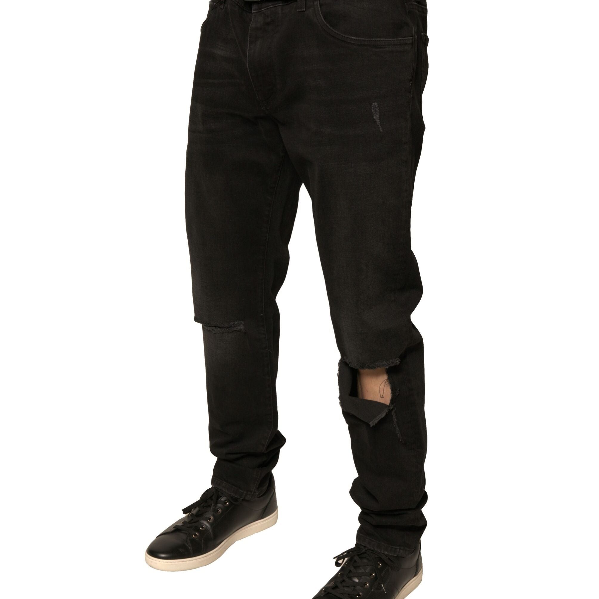 Dolce & Gabbana Black Ripped Logo Cotton Skinny Denim Jeans