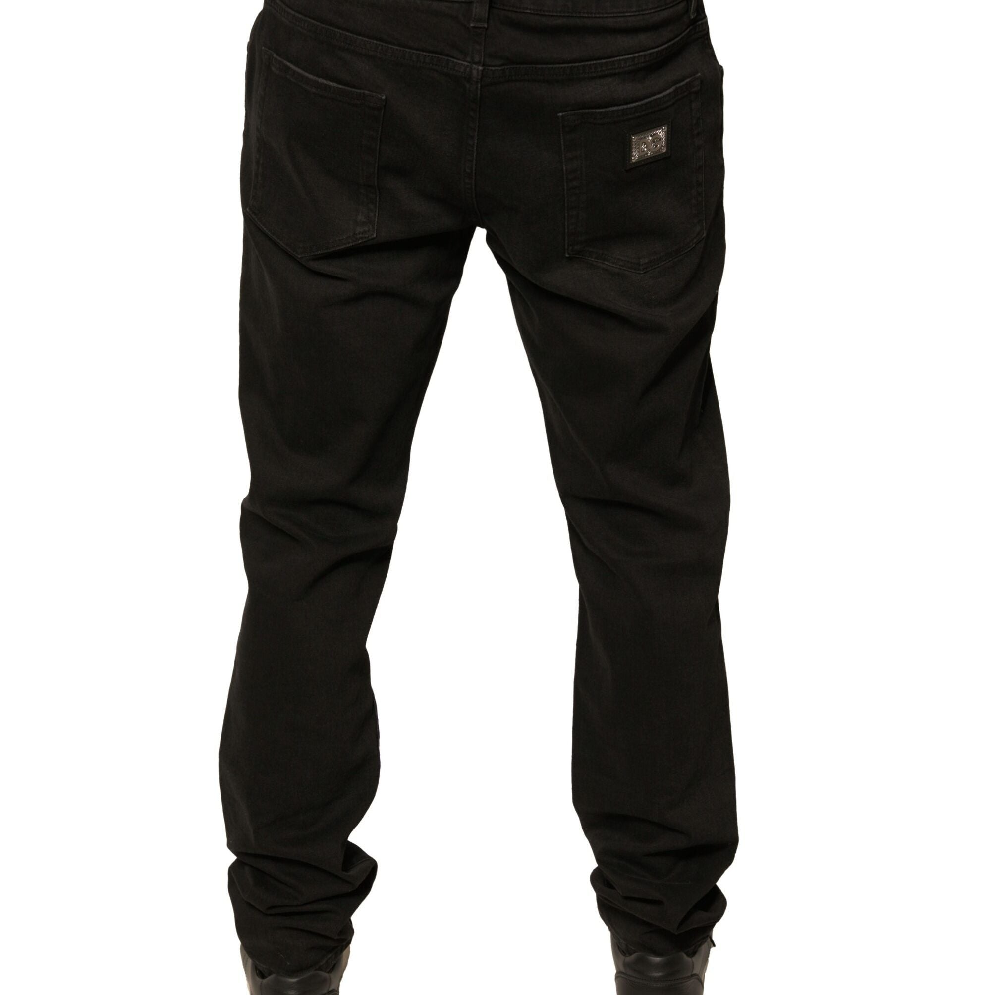 Dolce & Gabbana Black Ripped Logo Cotton Skinny Denim Jeans