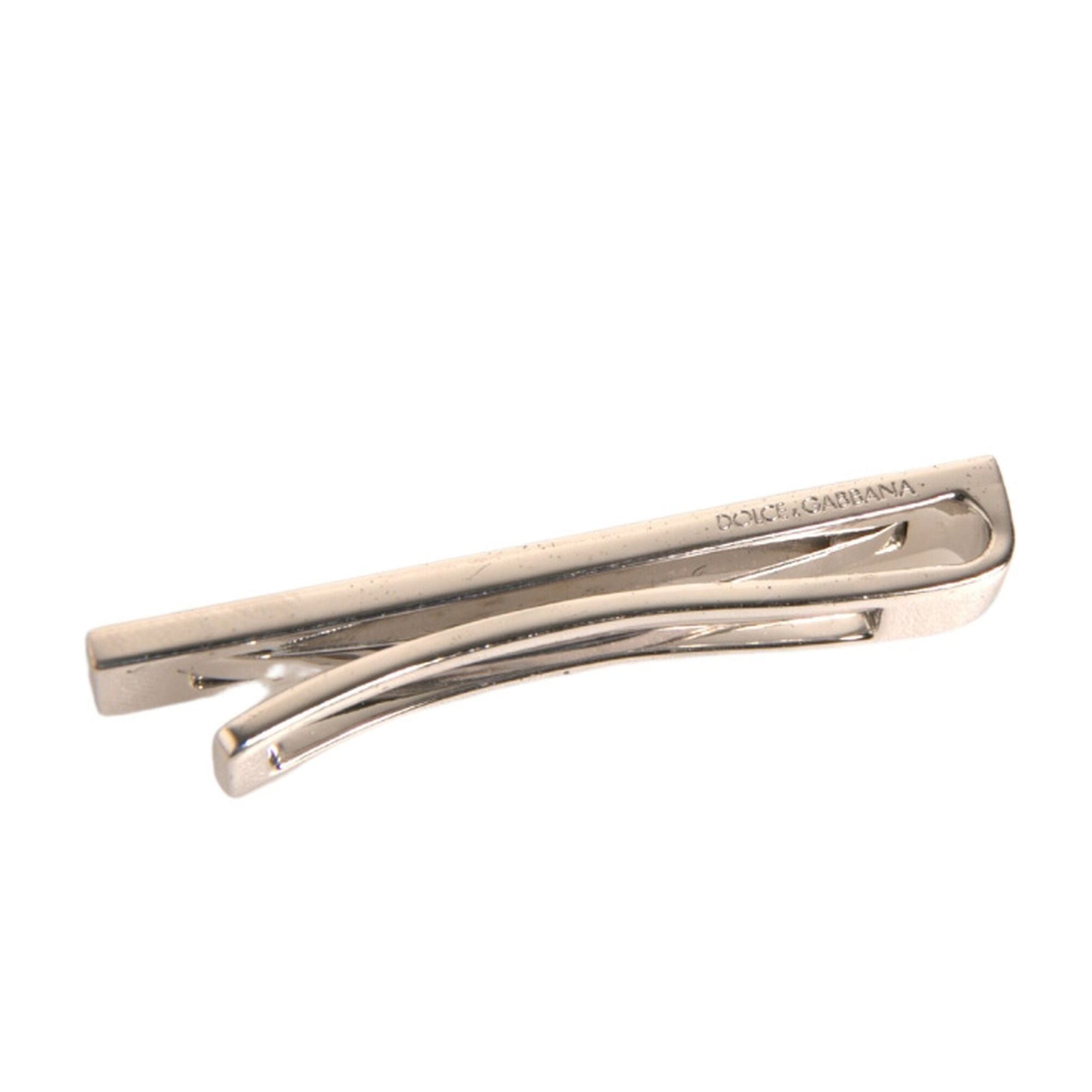 Dolce & Gabbana Silver Tone Brass Logo Branded Tie Clip Bar