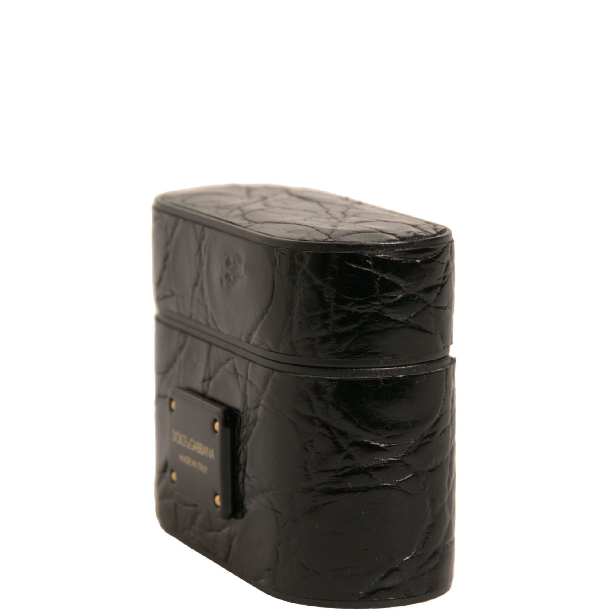Dolce & Gabbana Black Leather Metal Logo Plaque Holder Airpods Case