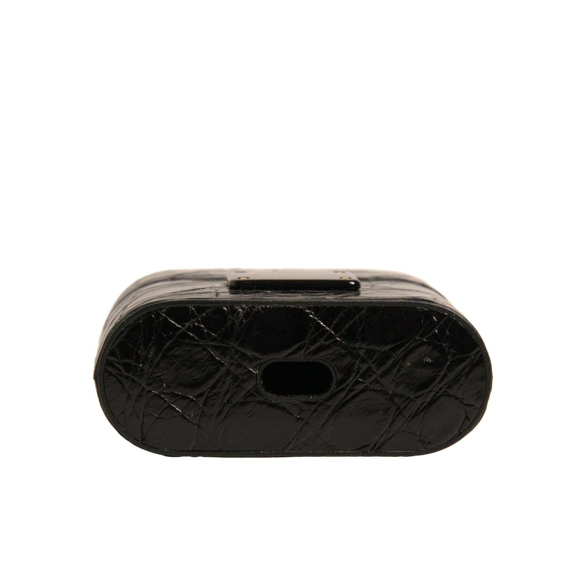 Dolce & Gabbana Black Leather Metal Logo Plaque Holder Airpods Case