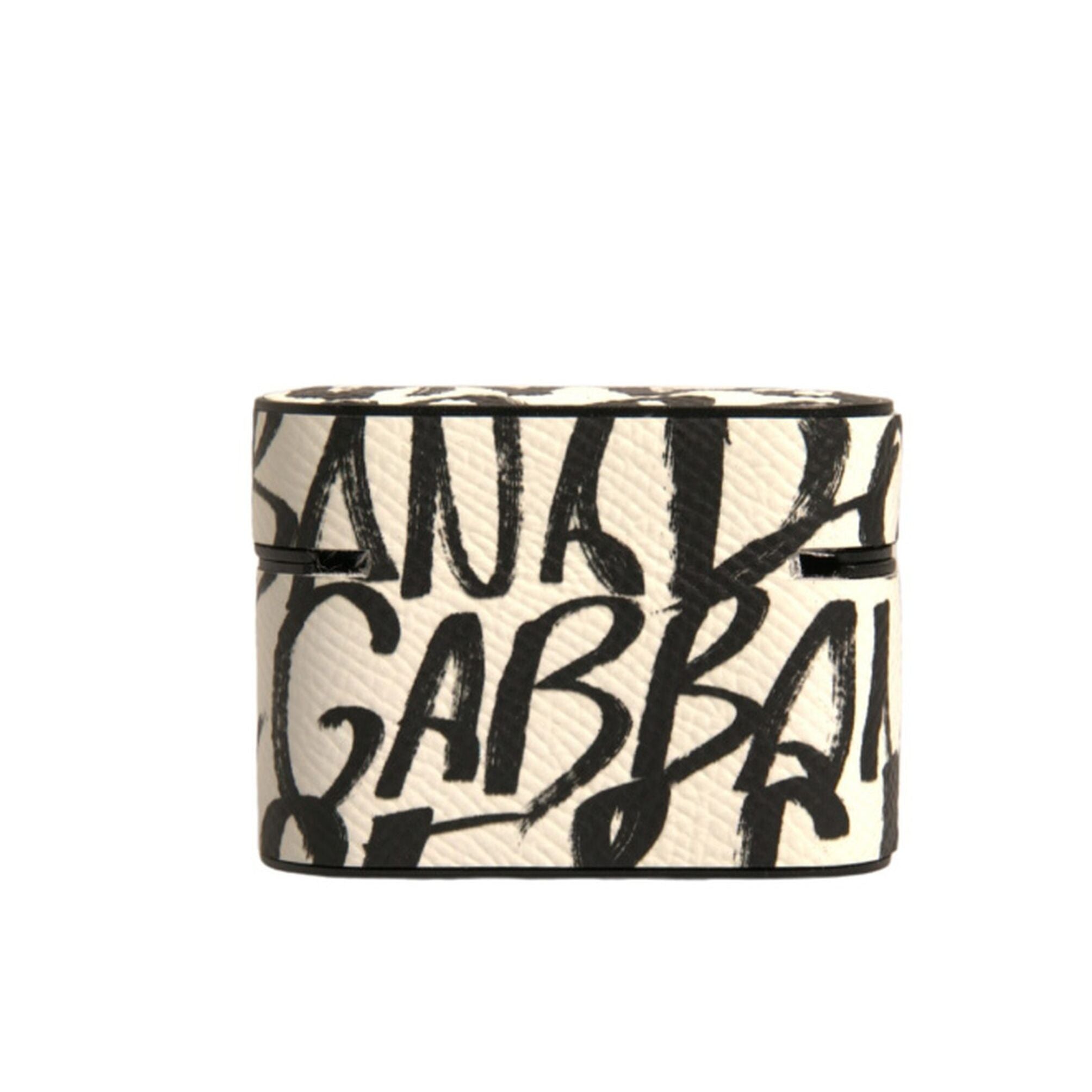 Dolce & Gabbana Black White Leather Scribble Embossed Logo Airpods Case