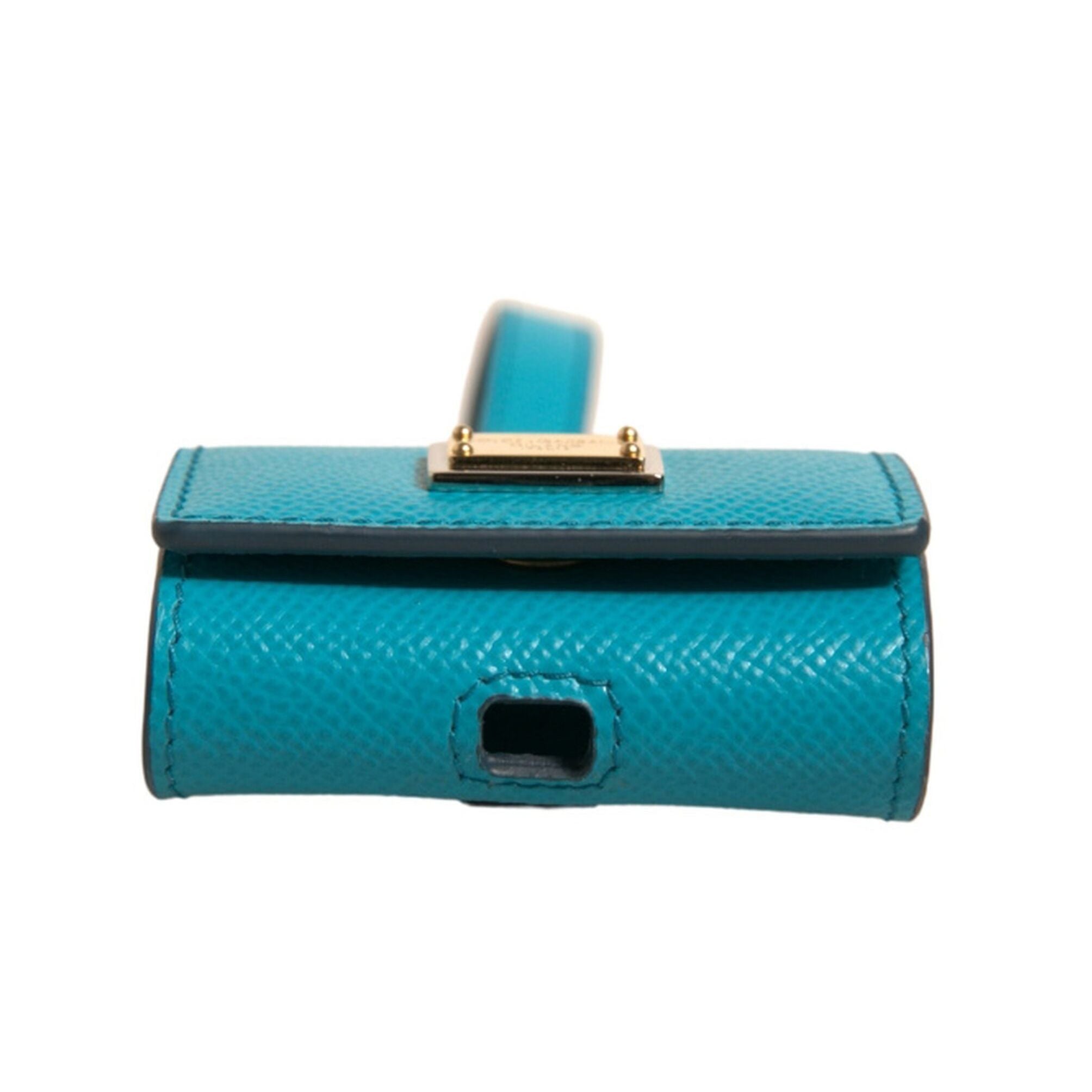 Dolce & Gabbana Green Logo Plaque Leather Gold Metal Strap Airpods Case