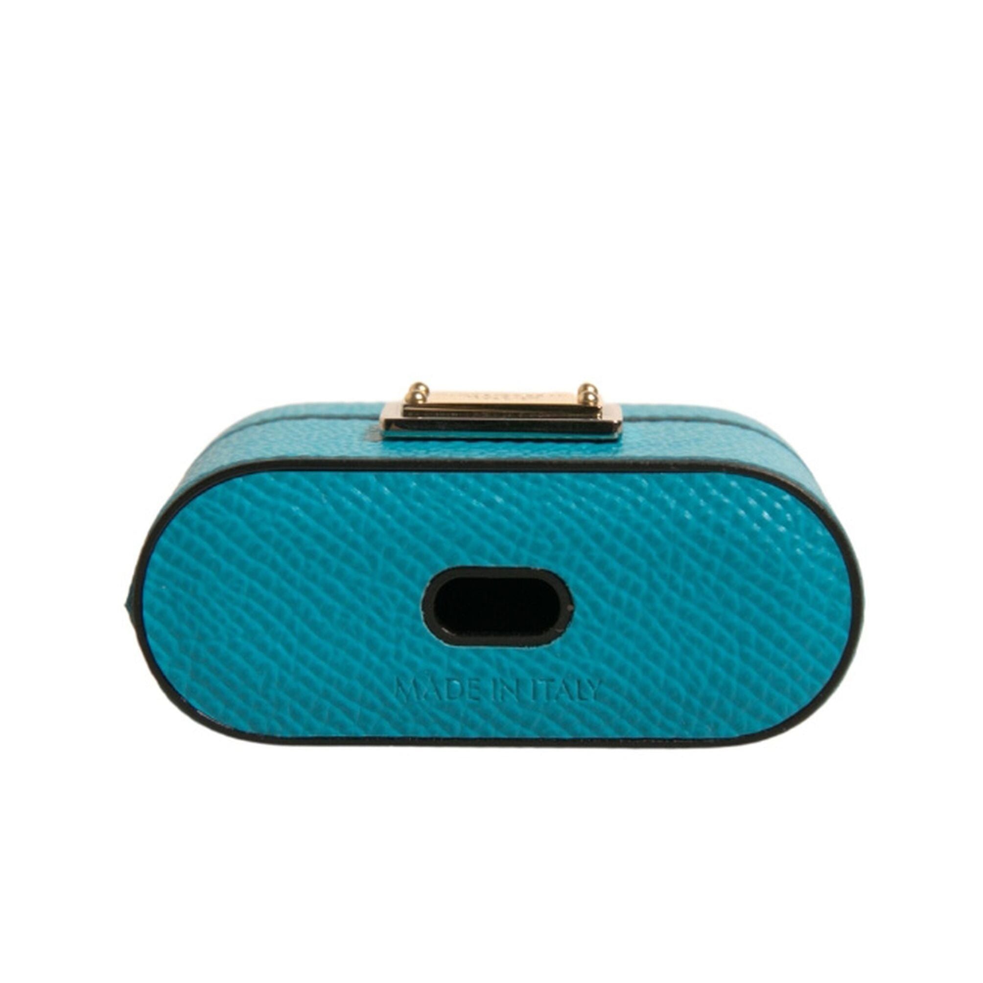 Dolce & Gabbana Green Leather Metal Logo Plaque Holder Airpods Case
