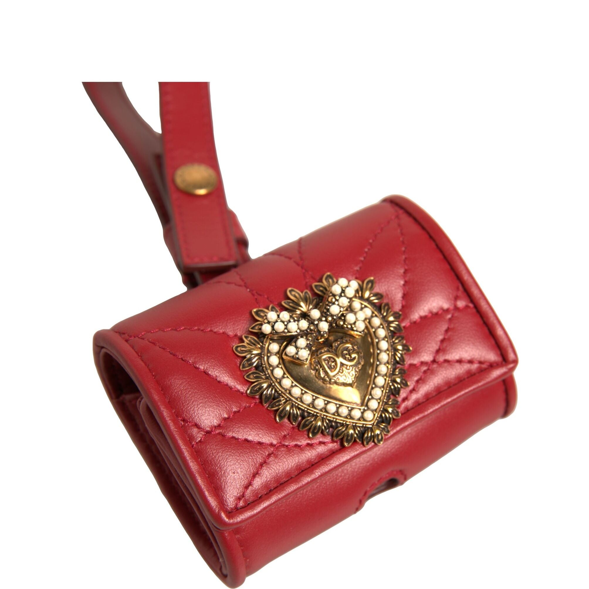 Dolce & Gabbana Black Leather Devotion Heart Strap Airpod Case