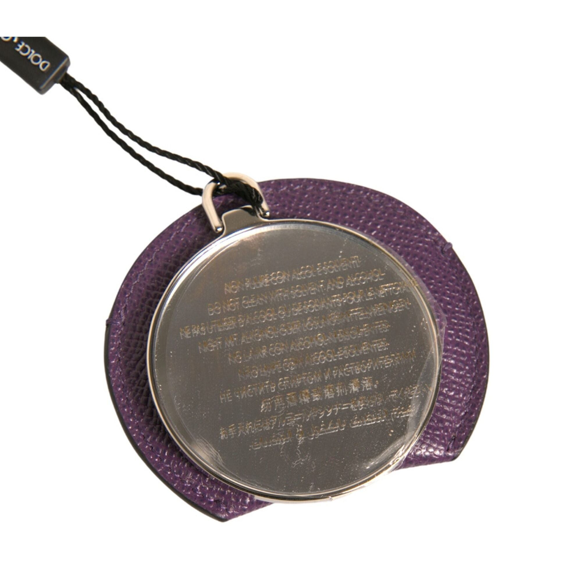 Dolce & Gabbana Purple Calfskin Leather Round Logo Hand Mirror Holder
