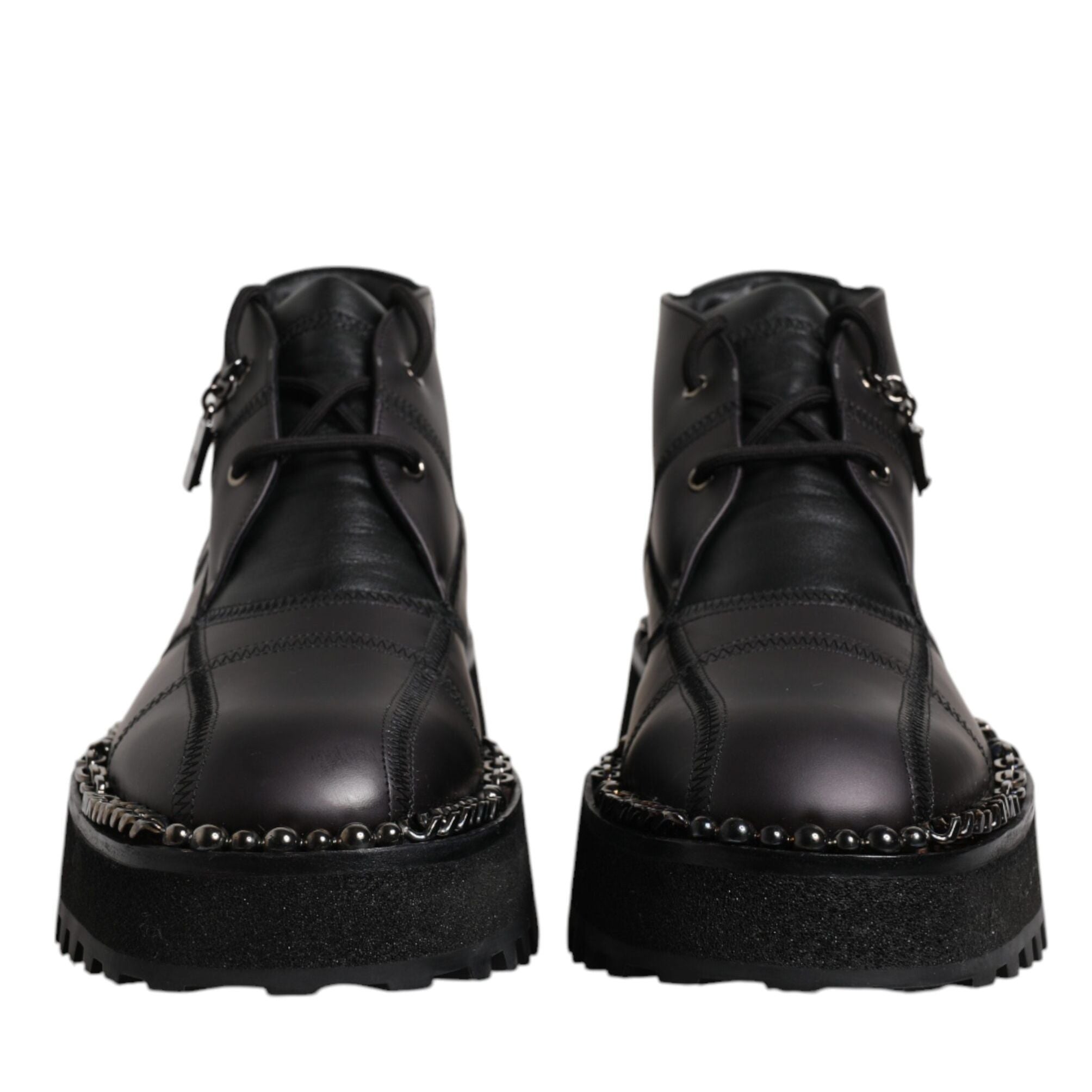 Dolce & Gabbana Black Leather Lace Up Ankle Boots Shoes