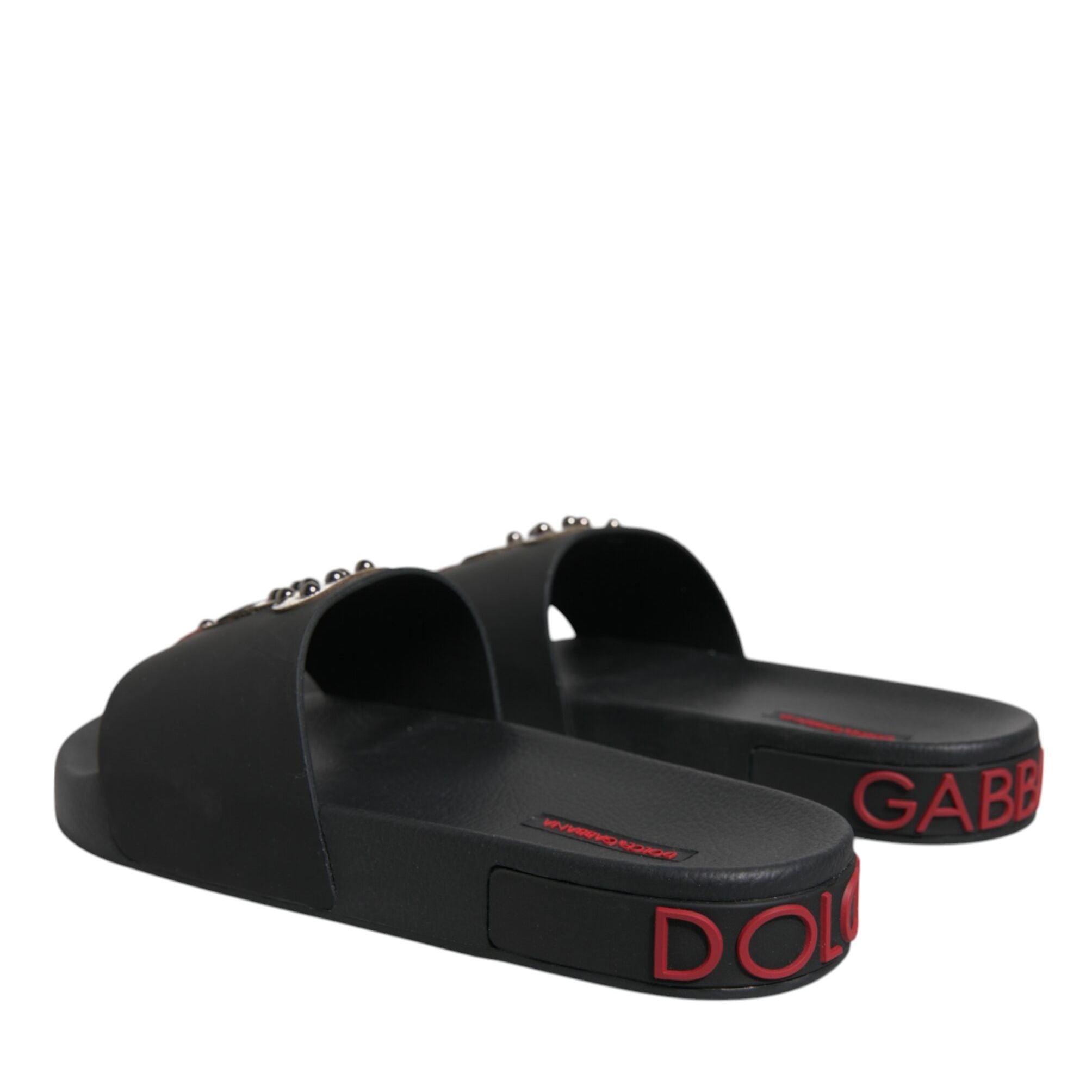 Dolce & Gabbana Black Leather Slides Sandals Beachwear Shoes
