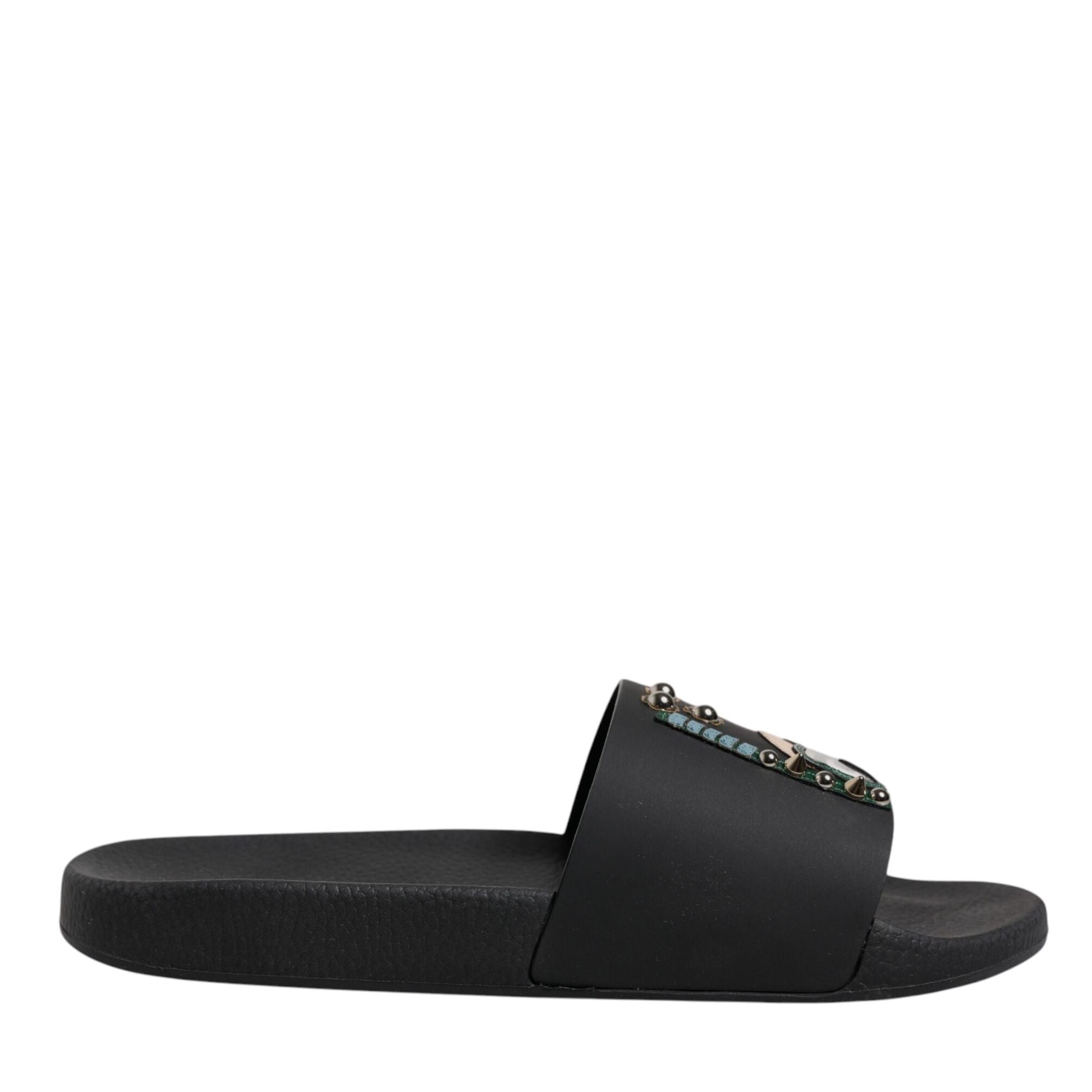 Dolce & Gabbana Black Divers Leather Flats Slides Sandals Beachwear Shoes