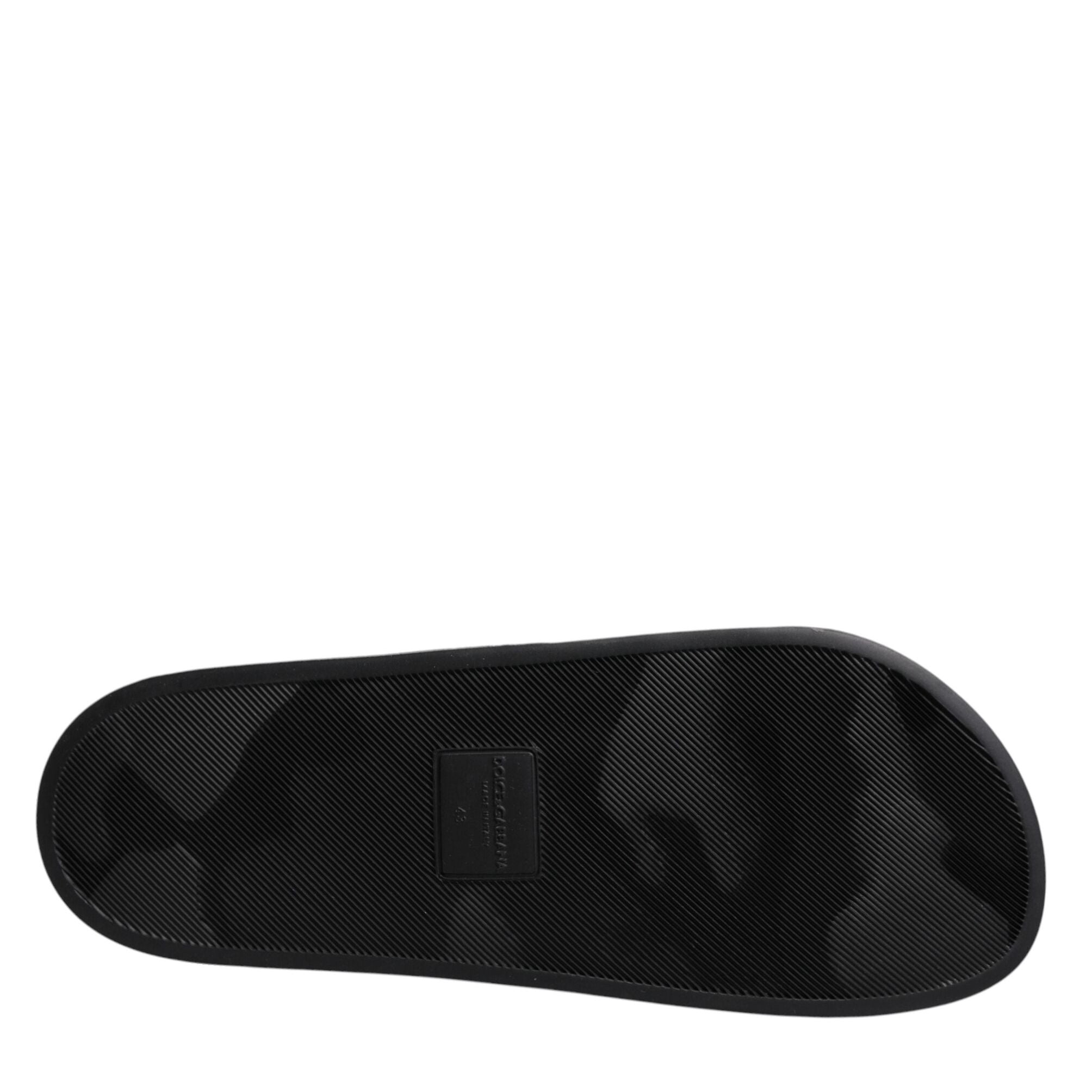 Dolce & Gabbana Black Divers Leather Flats Slides Sandals Beachwear Shoes
