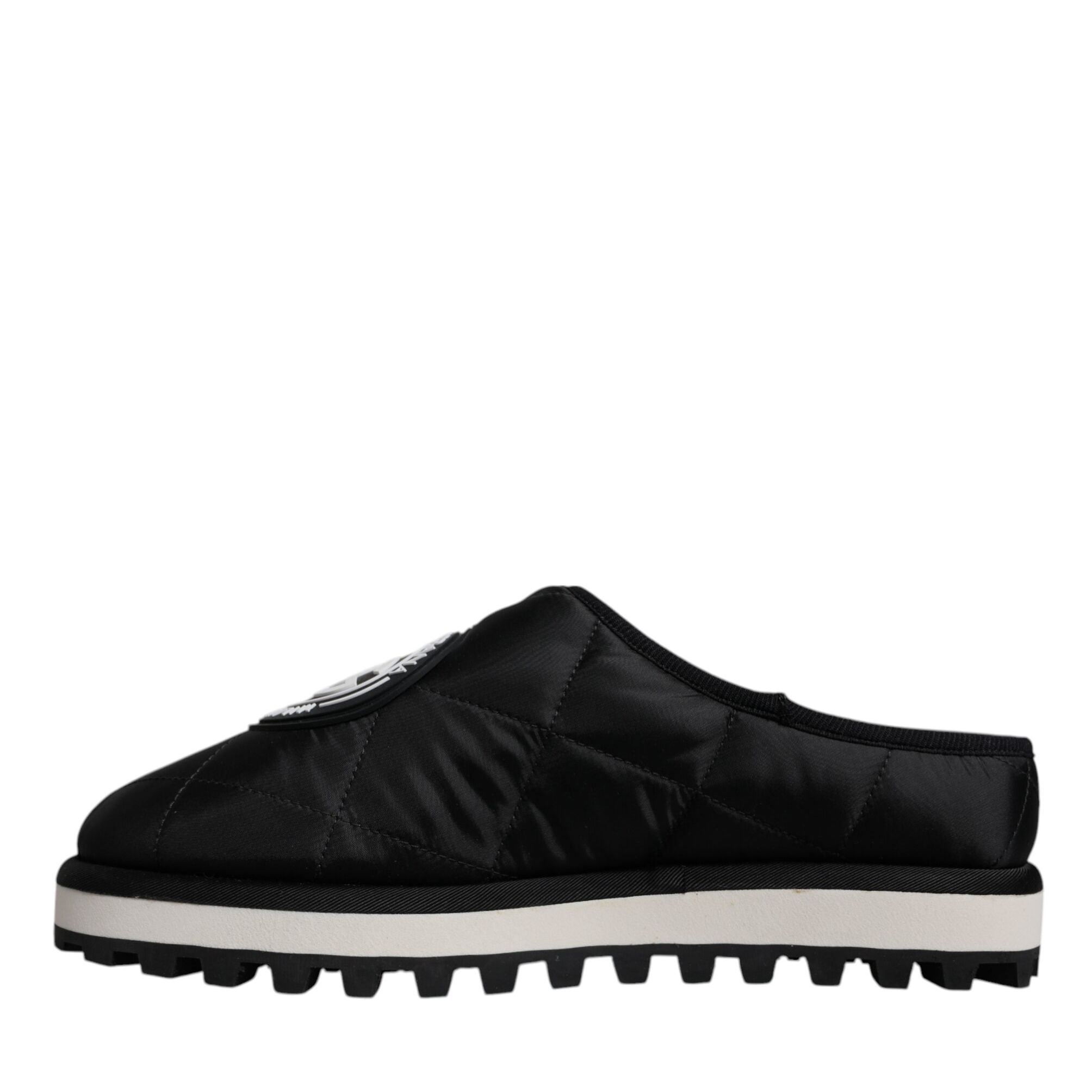 Dolce & Gabbana Black Nylon Quilted Logo Patch Sandals Slides Shoes