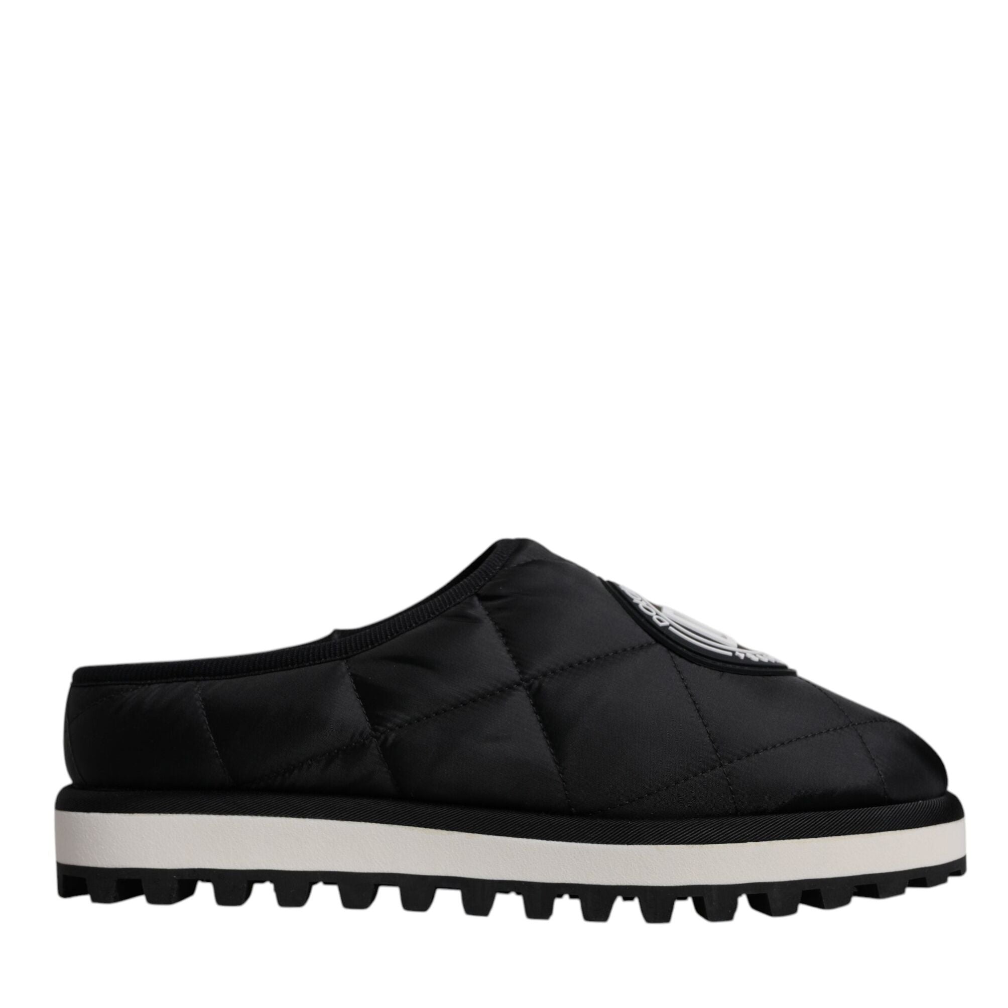 Dolce & Gabbana Black Nylon Quilted Logo Patch Sandals Slides Shoes