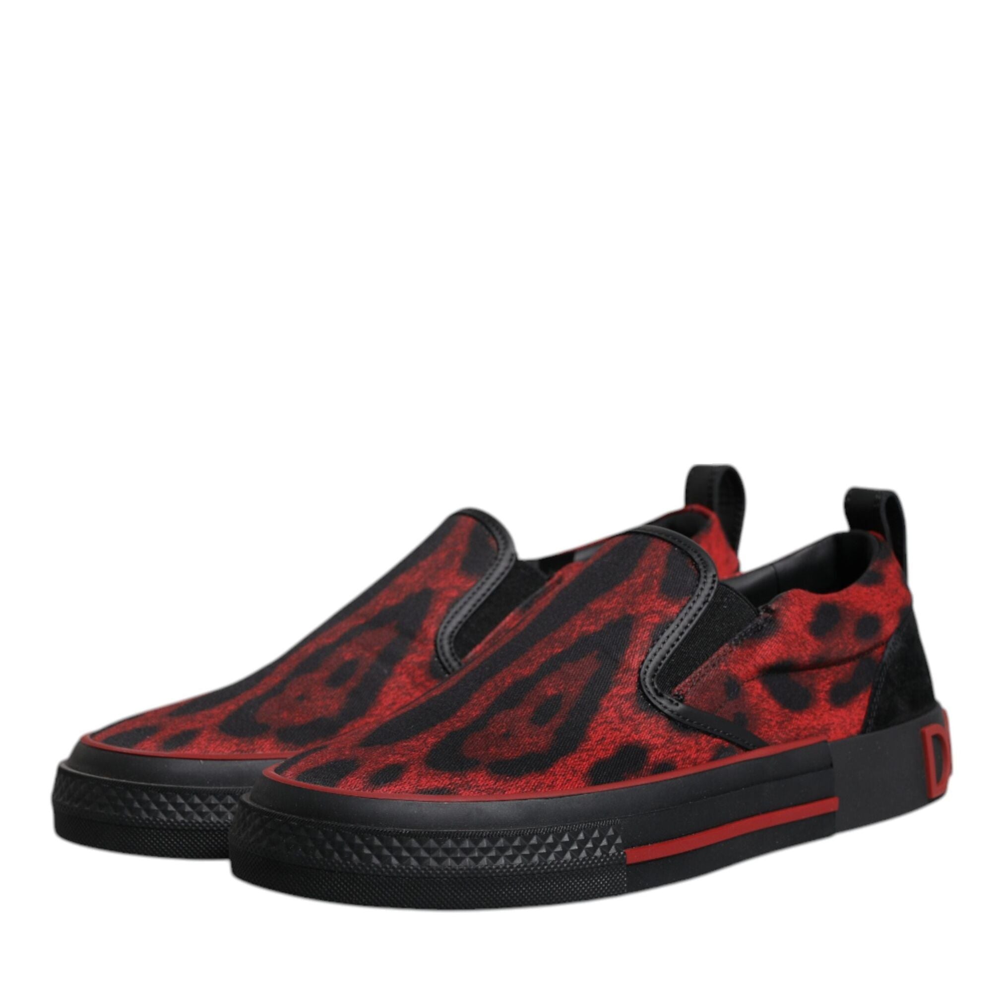 Dolce & Gabbana Red Black Leopard Cotton Men Low Top Sneakers Shoes