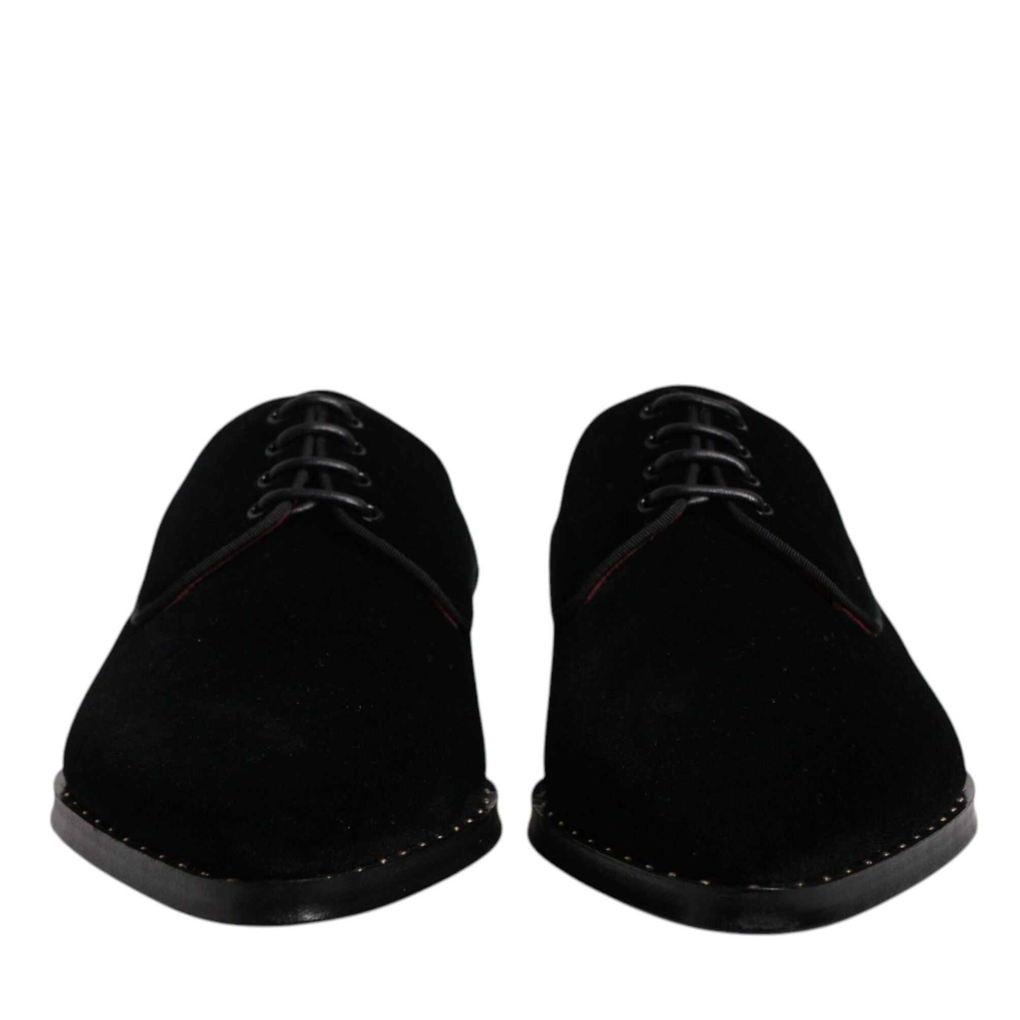 Dolce & Gabbana Black Velvet Cotton Lace Up Derby Shoes